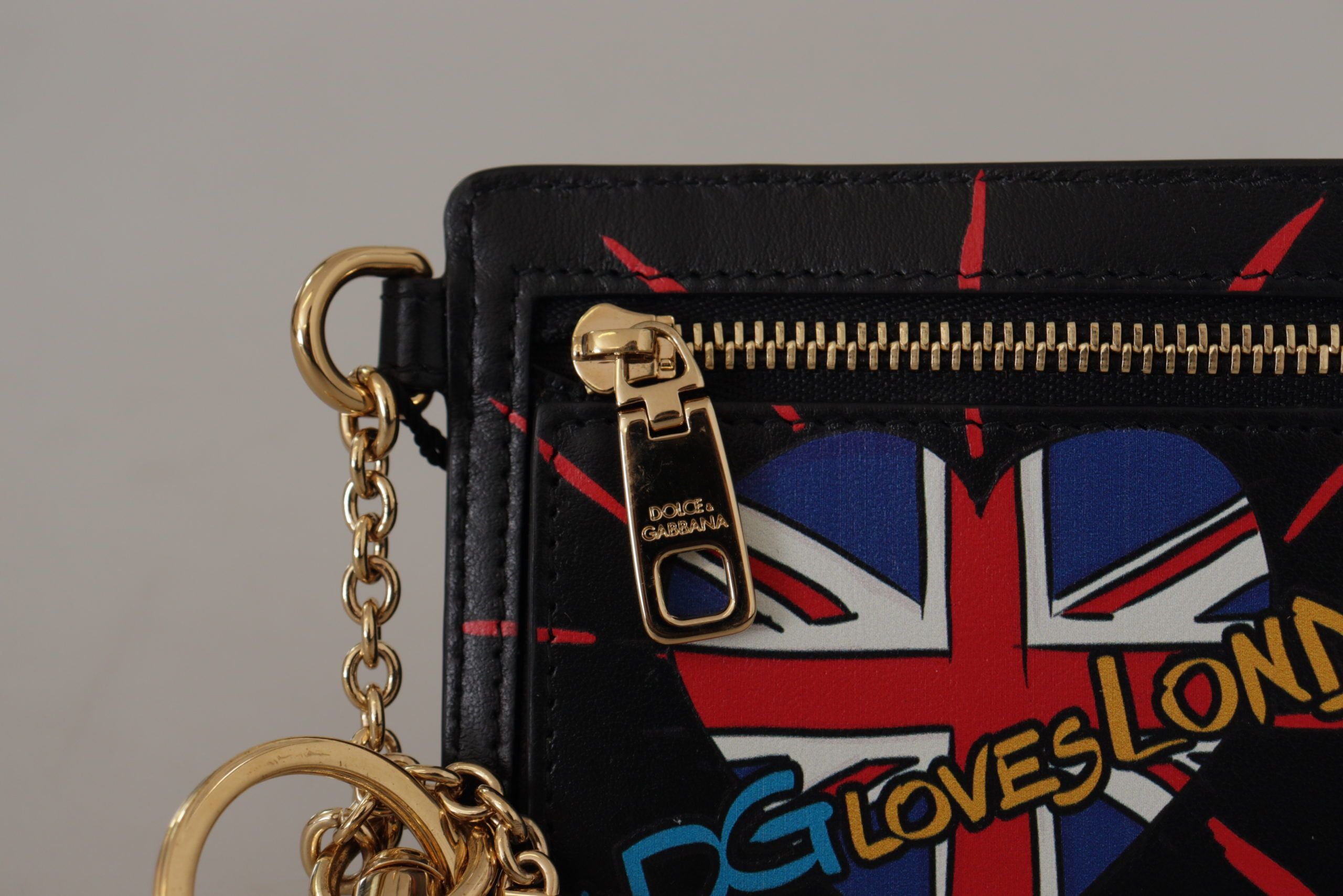Black Leather #DGLovesLondon Keyring Cardholder Coin Case - ventzia