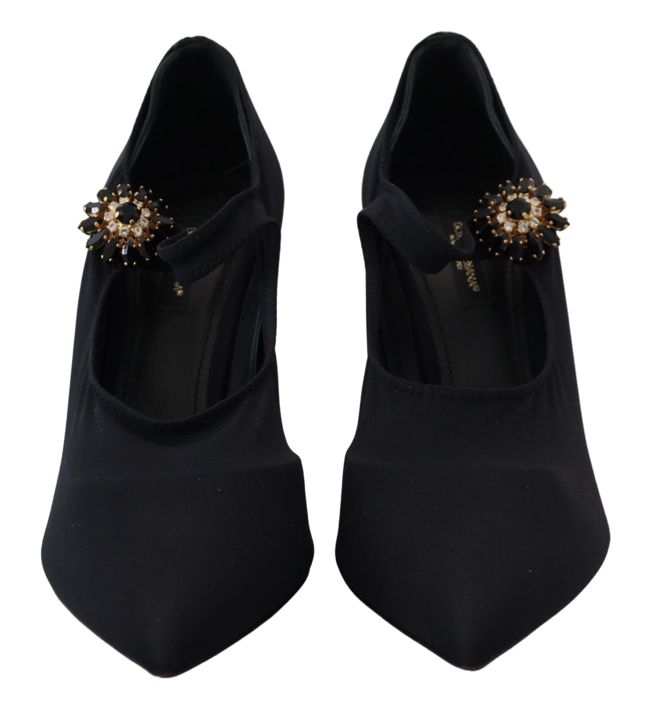Black Socks Stretch Crystal Pumps Shoes - ventzia
