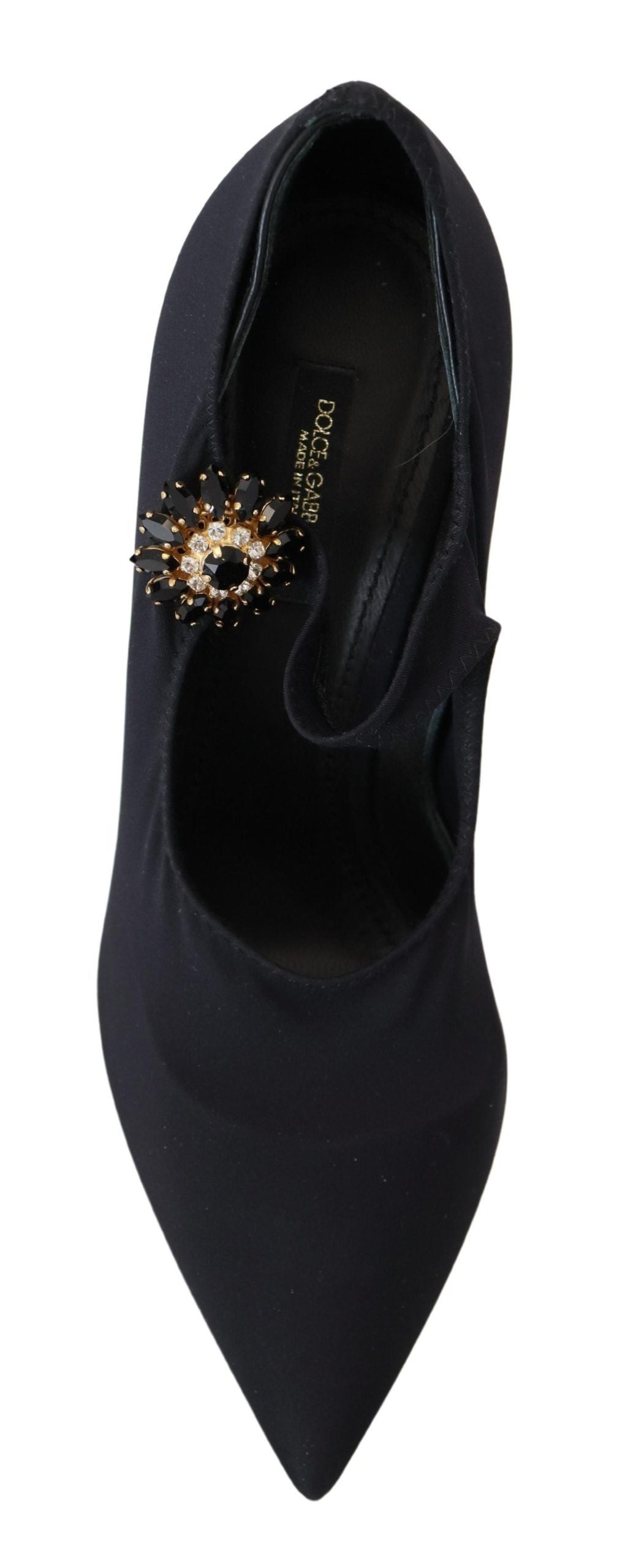 Black Socks Stretch Crystal Pumps Shoes - ventzia