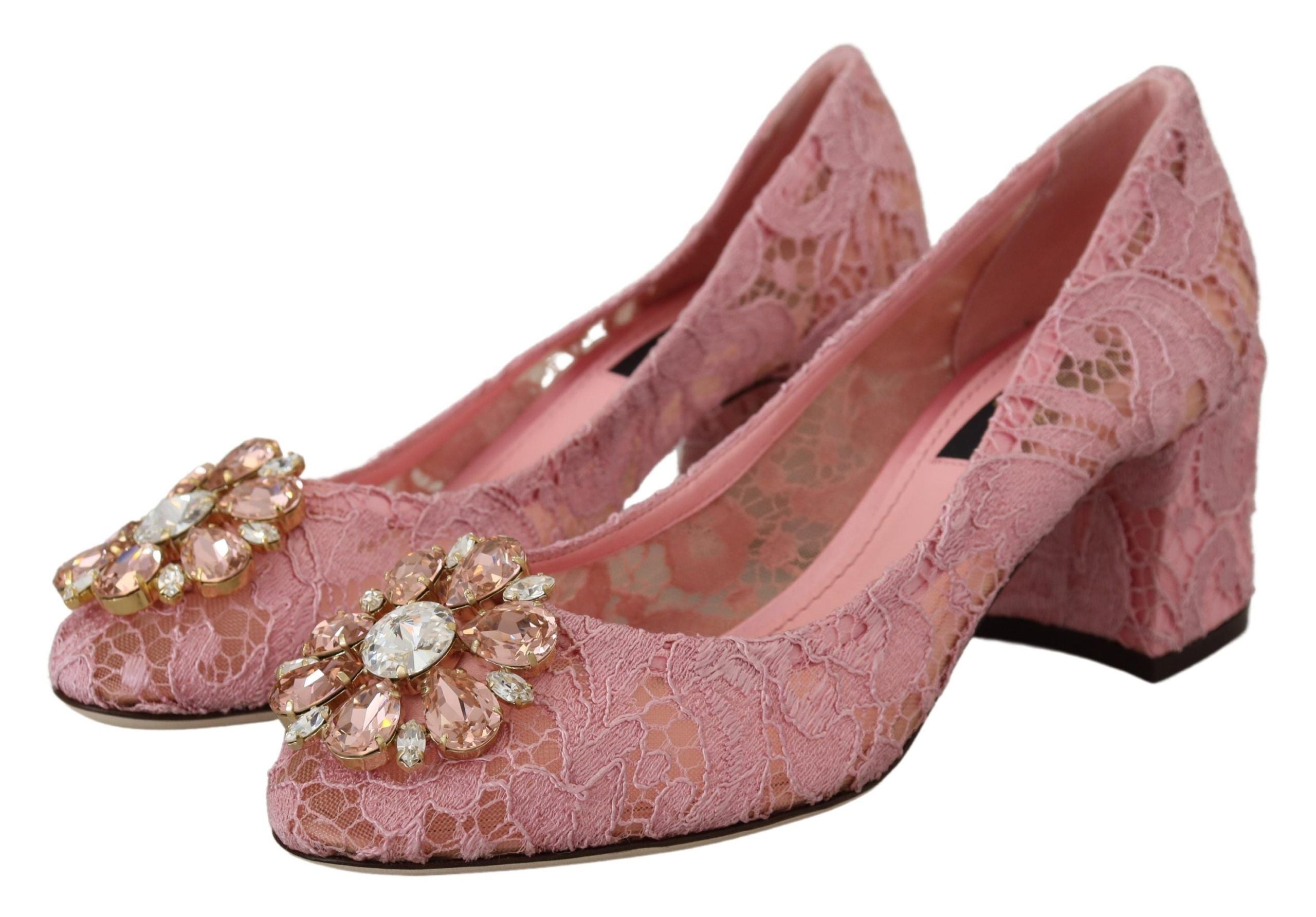 Pink Taormina Lace Crystal Pumps Pastel Shoes - ventzia