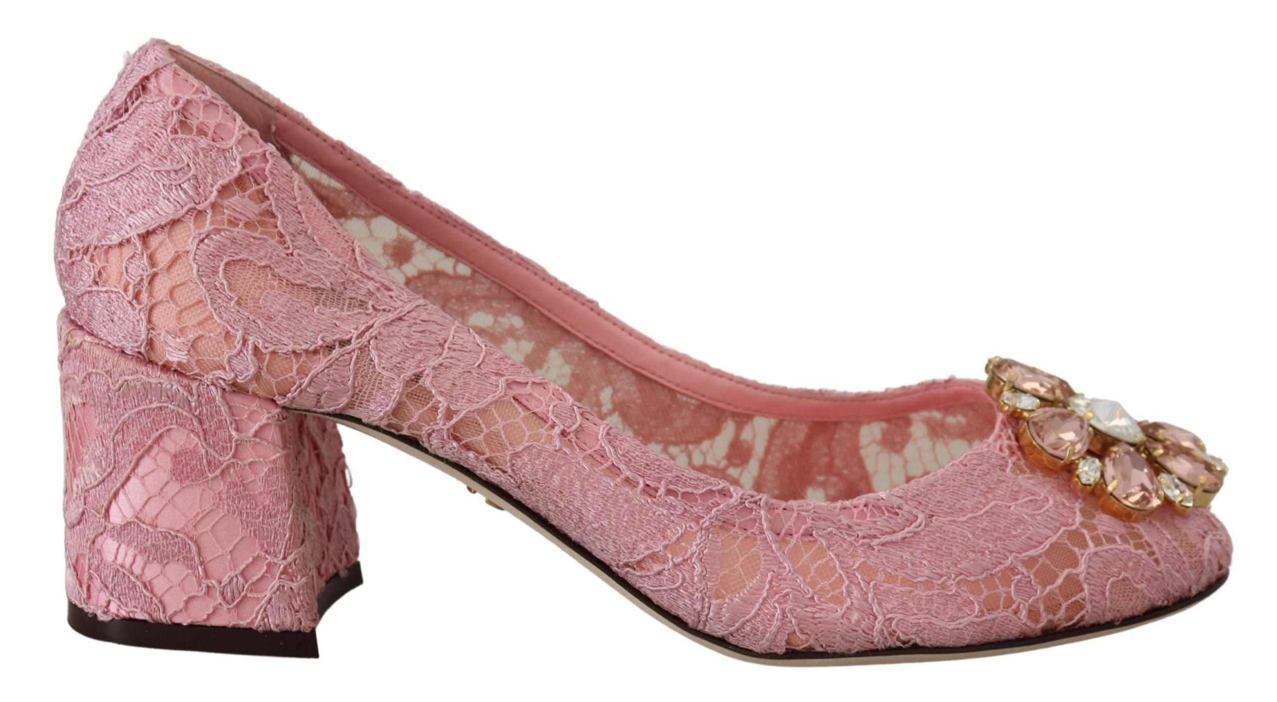 Pink Taormina Lace Crystal Pumps Pastel Shoes - ventzia
