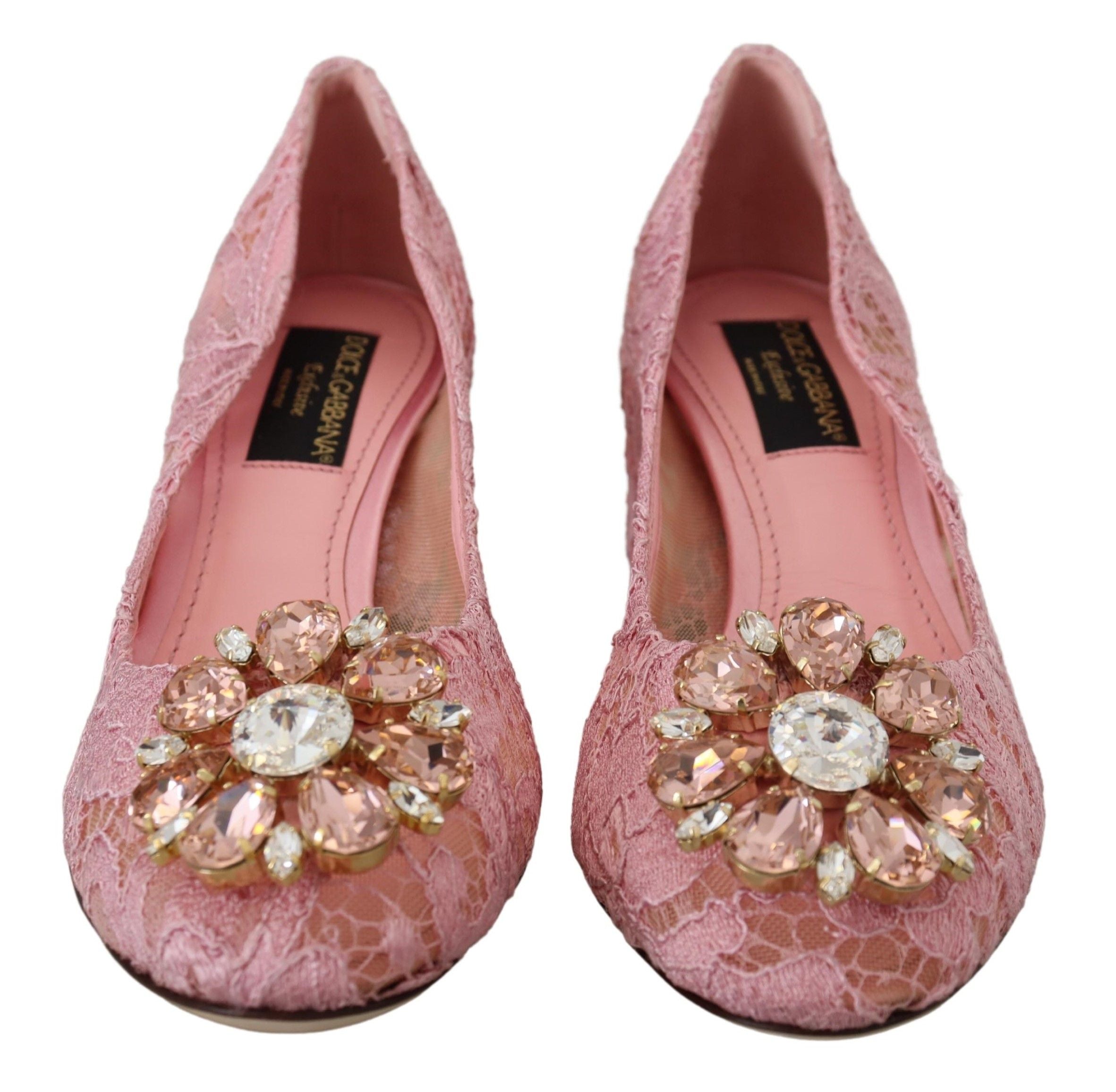 Pink Taormina Lace Crystal Pumps Pastel Shoes - ventzia