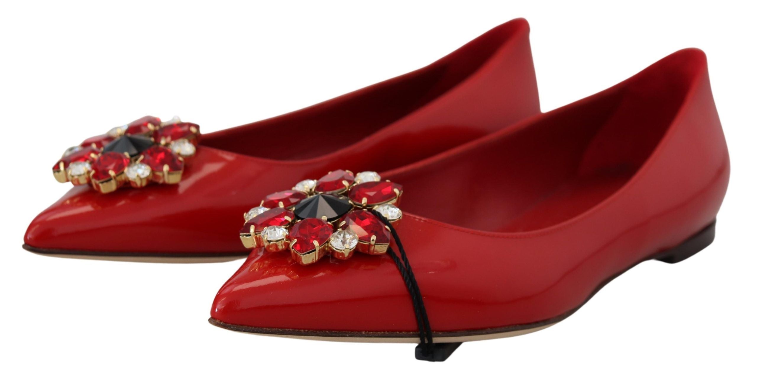 Red Leather Crystals Loafers Flats Shoes - ventzia