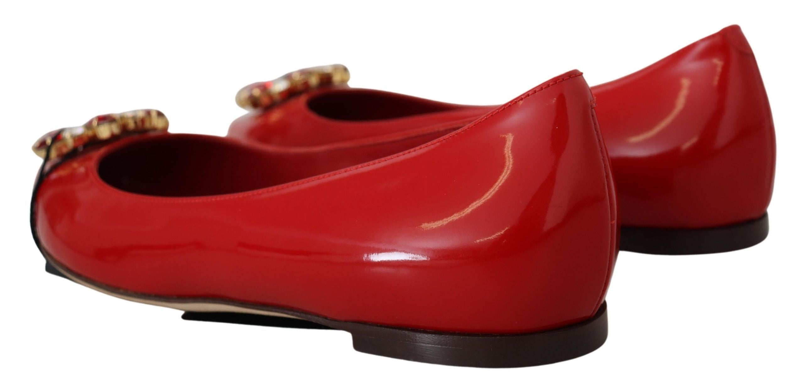 Red Leather Crystals Loafers Flats Shoes - ventzia