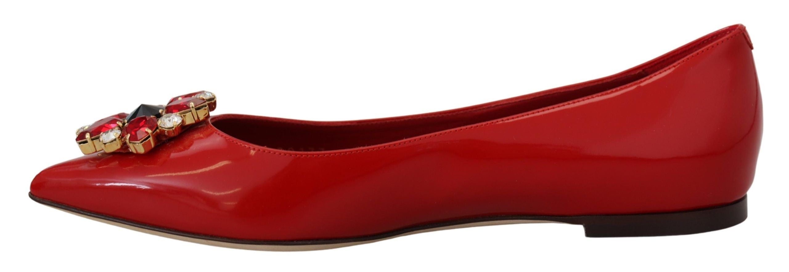 Red Leather Crystals Loafers Flats Shoes - ventzia