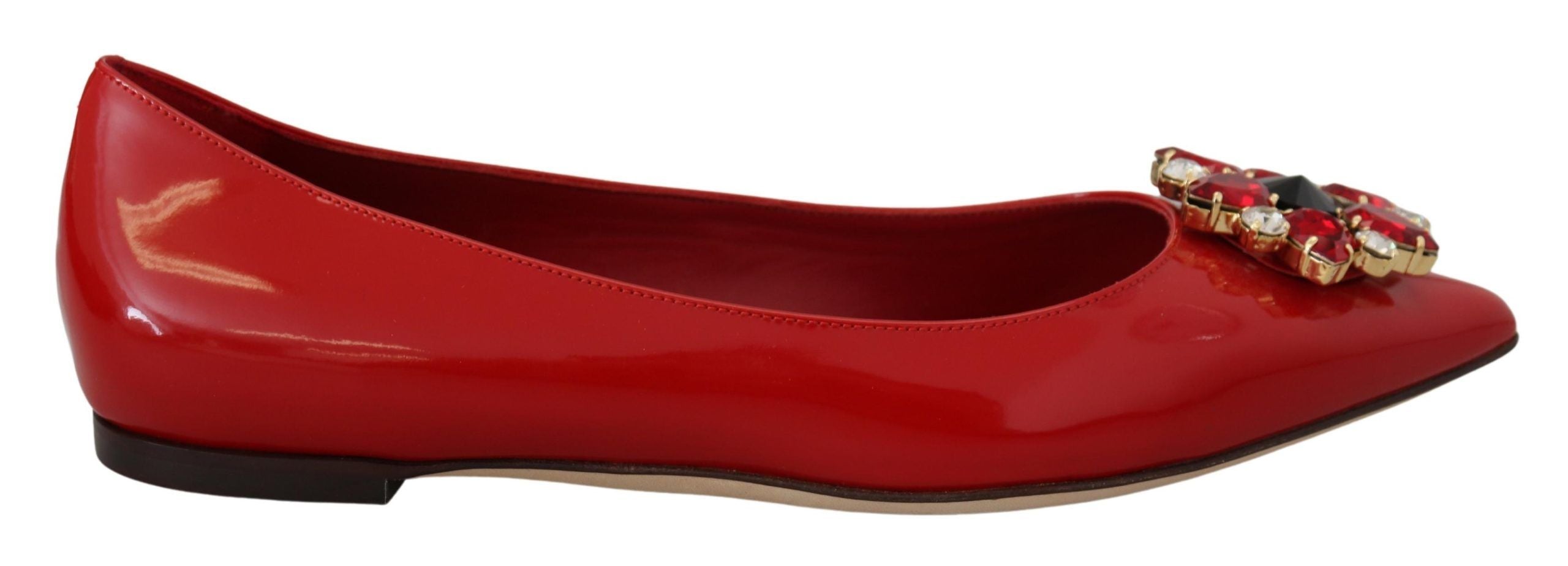 Red Leather Crystals Loafers Flats Shoes - ventzia
