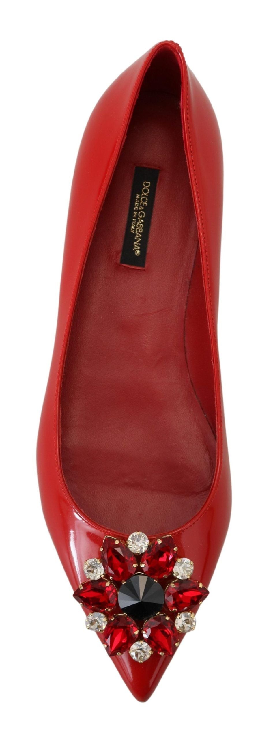 Red Leather Crystals Loafers Flats Shoes - ventzia