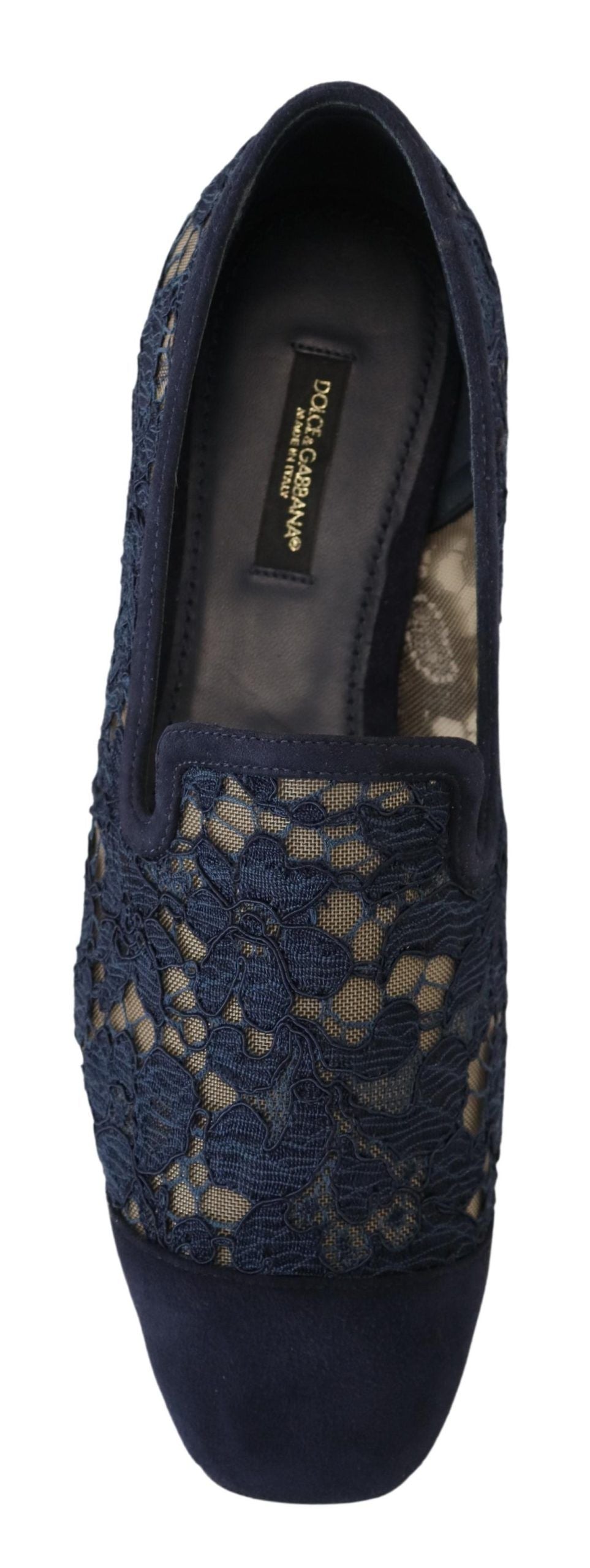 Blue Floral Lace Slip Ons Loafers Flats Shoes - ventzia
