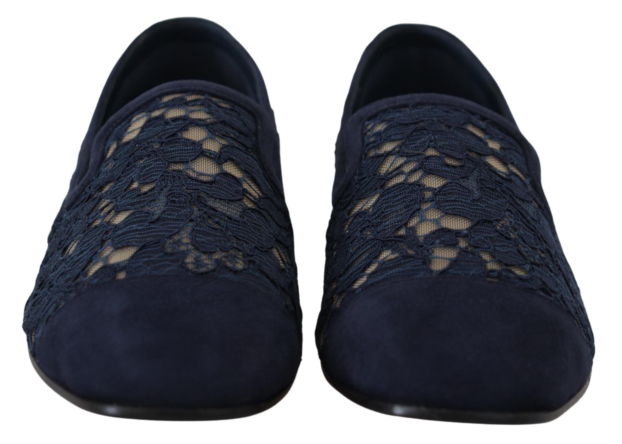 Blue Floral Lace Slip Ons Loafers Flats Shoes - ventzia
