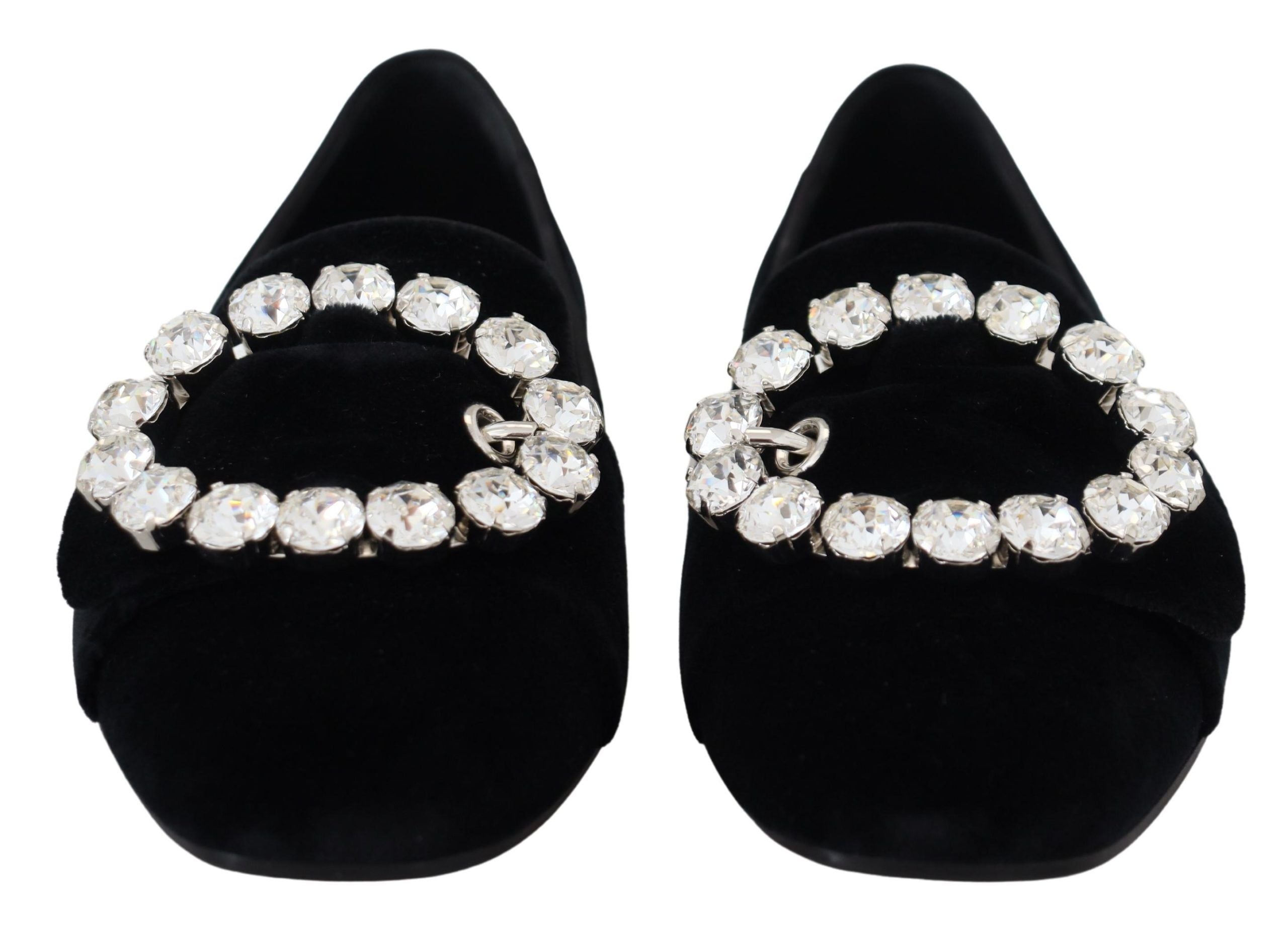 Black Velvet Crystals Loafers Flats Shoes - ventzia