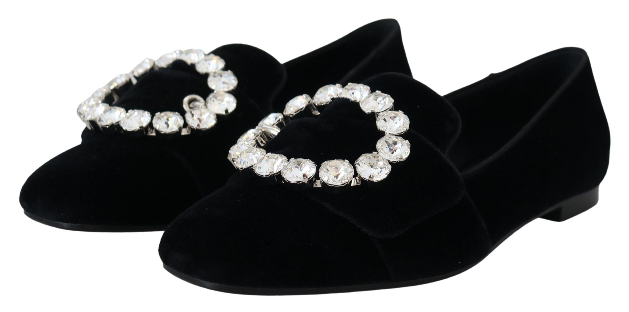 Black Velvet Crystals Loafers Flats Shoes - ventzia