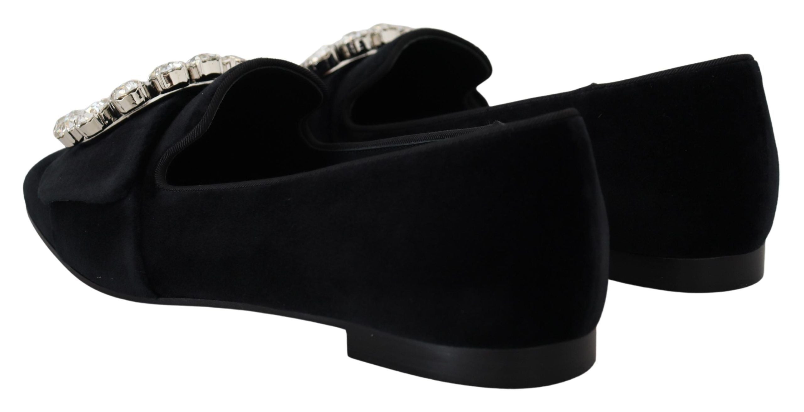 Black Velvet Crystals Loafers Flats Shoes - ventzia