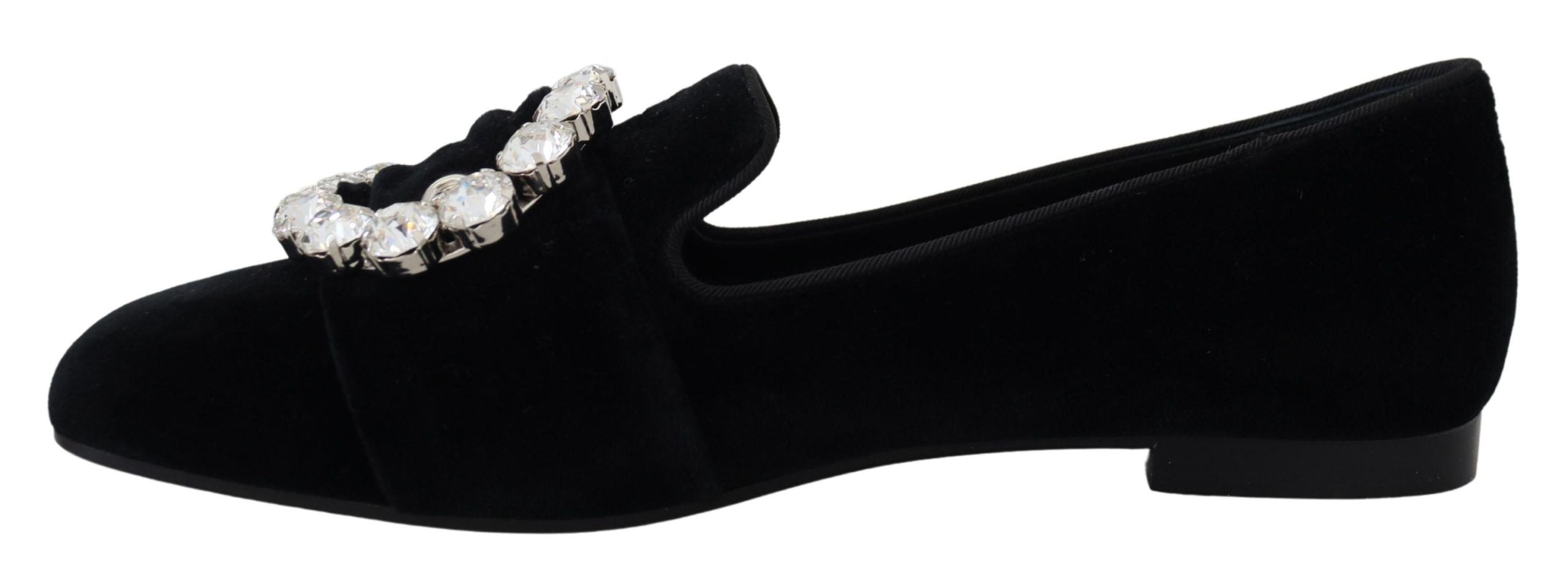 Black Velvet Crystals Loafers Flats Shoes - ventzia