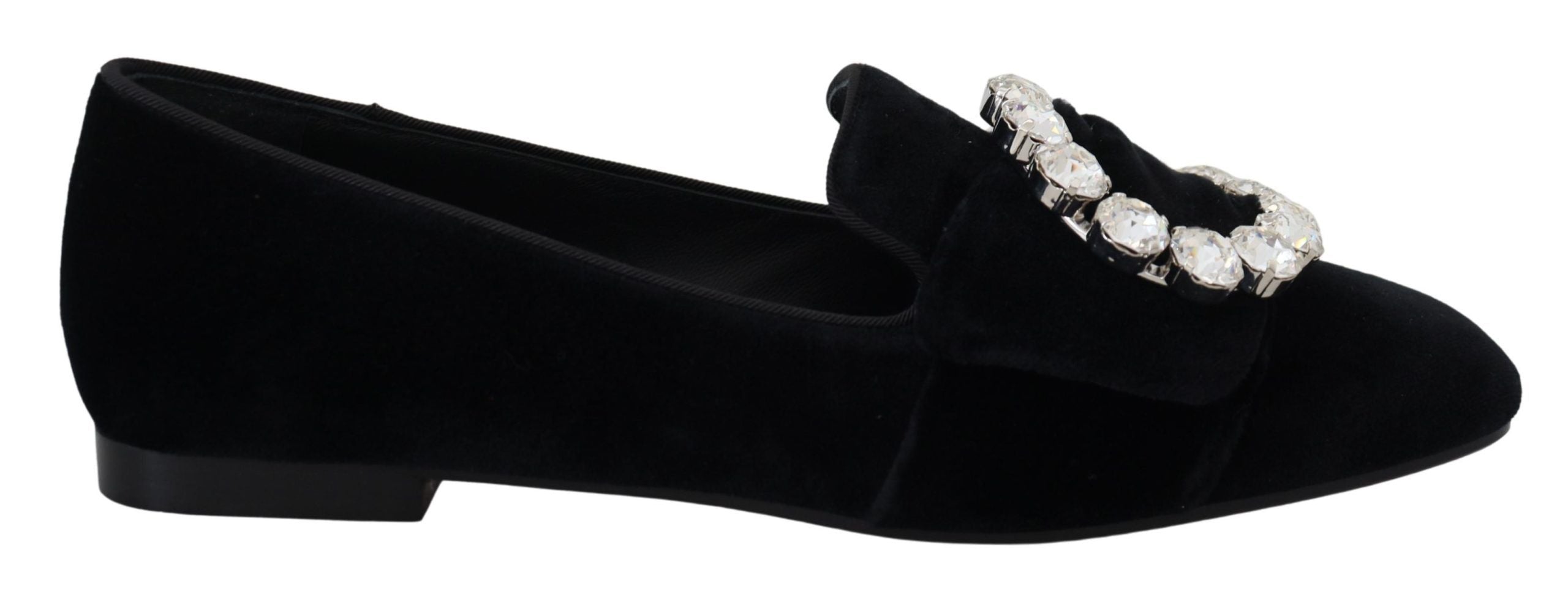 Black Velvet Crystals Loafers Flats Shoes - ventzia