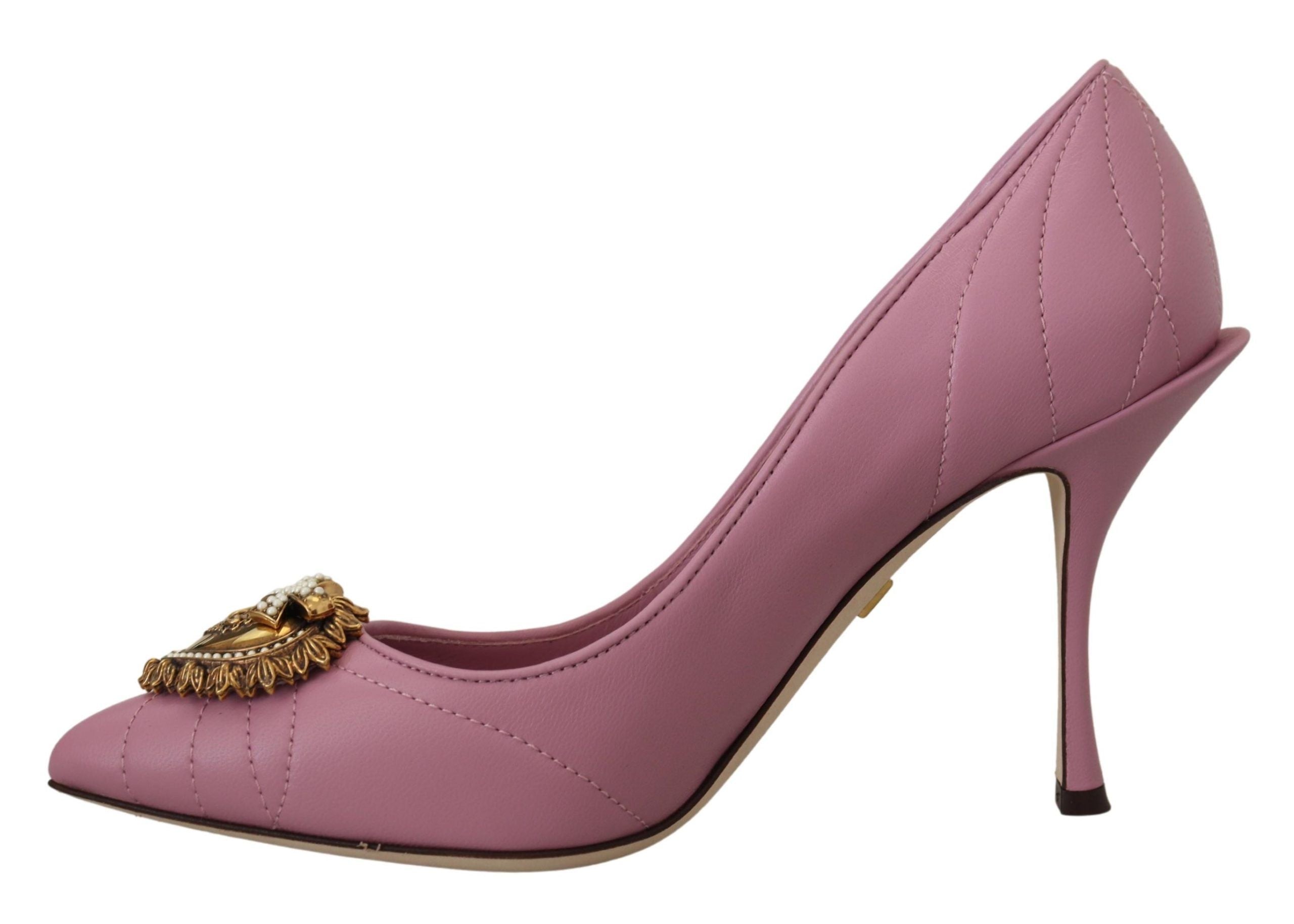 Pink Leather Heart DEVOTION Heels Pumps Shoes - ventzia