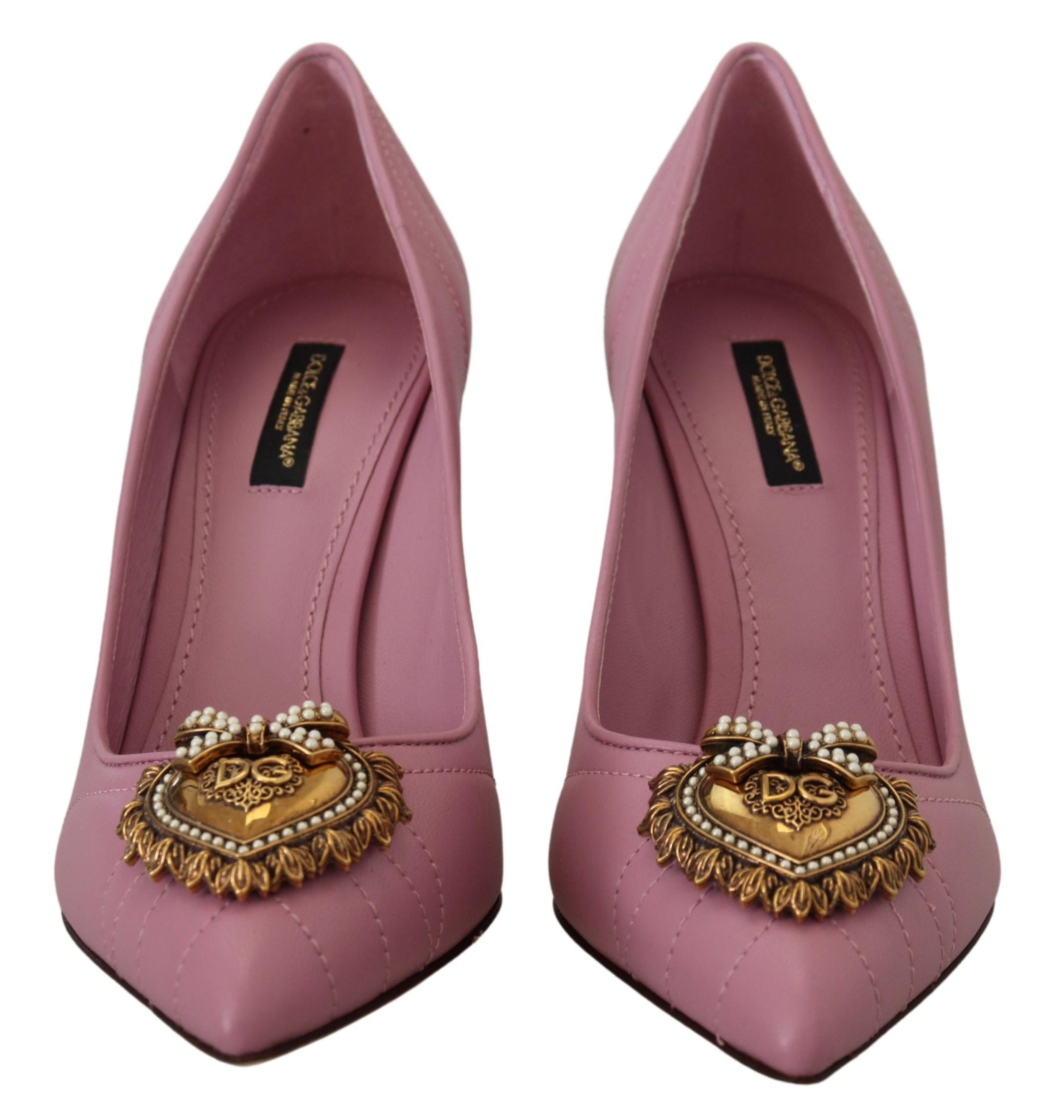 Pink Leather Heart DEVOTION Heels Pumps Shoes - ventzia