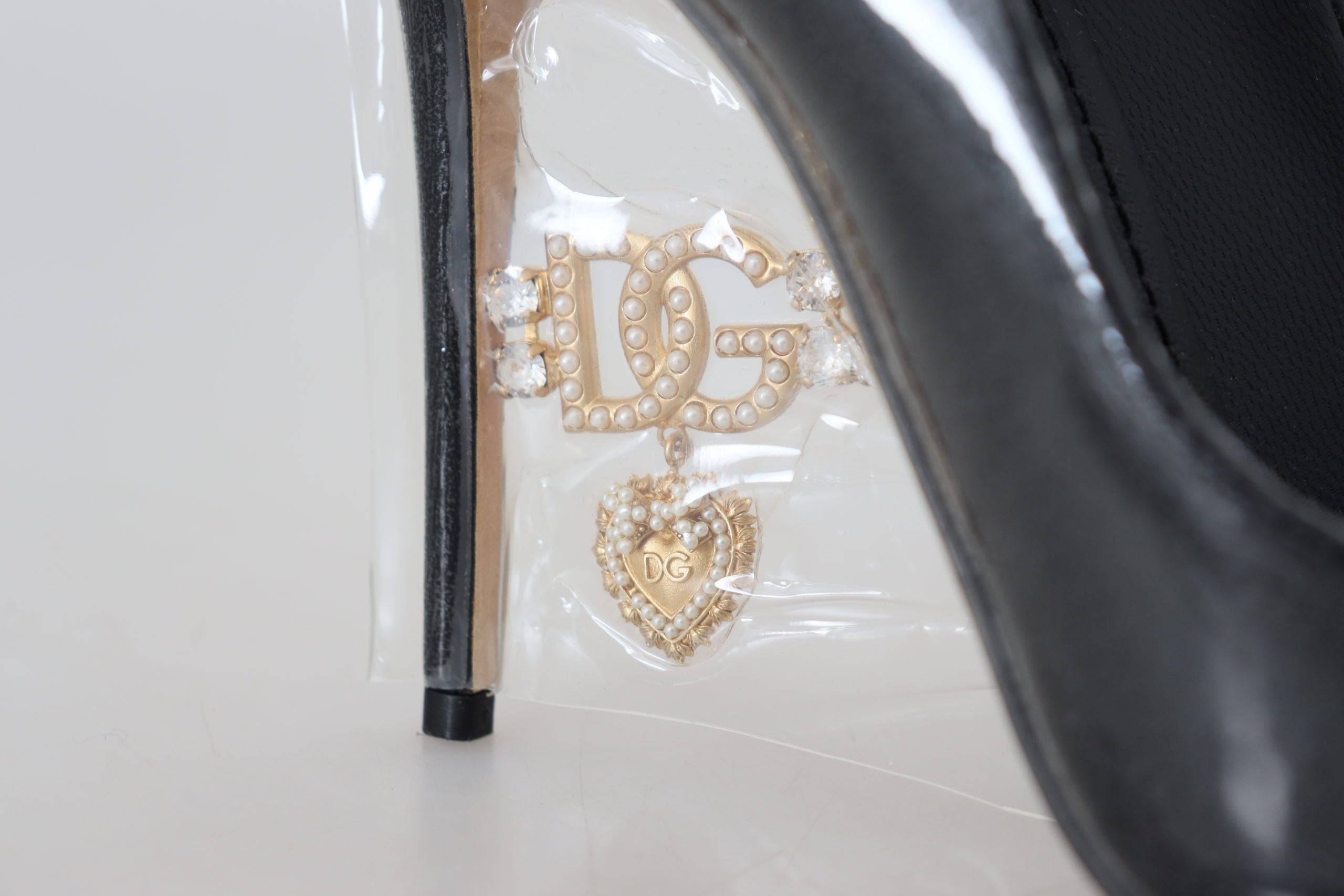 Black Leather Heels Pumps Plastic Wrapped Shoes - ventzia