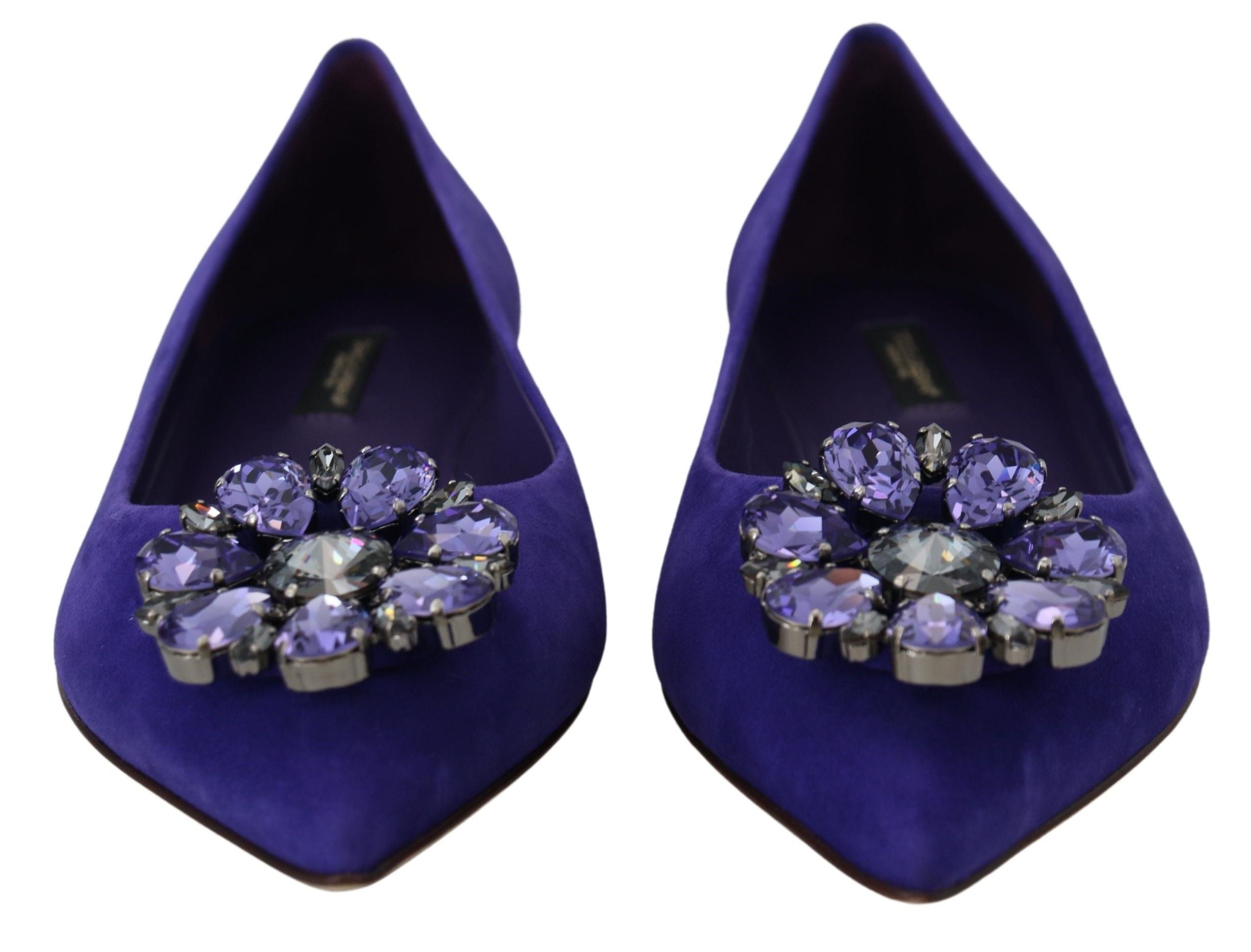 Purple Suede Crystals Loafers Flats Shoes - ventzia