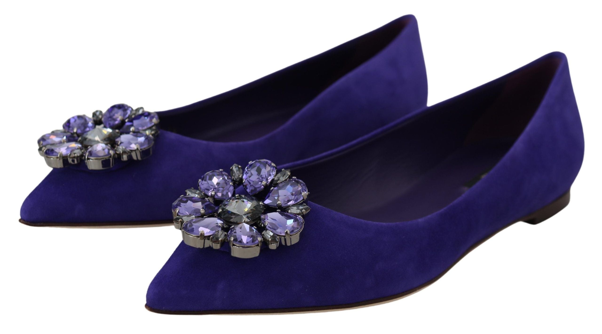 Purple Suede Crystals Loafers Flats Shoes - ventzia