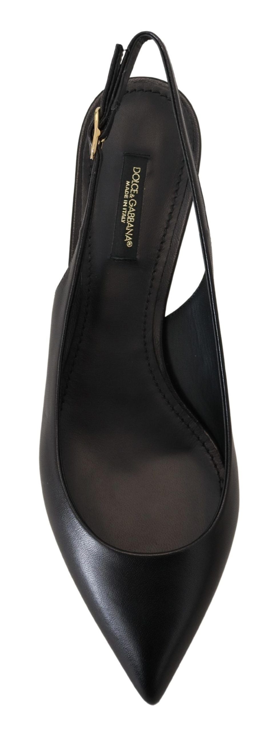 Black Leather Slingbacks Heels Pumps Shoes - ventzia