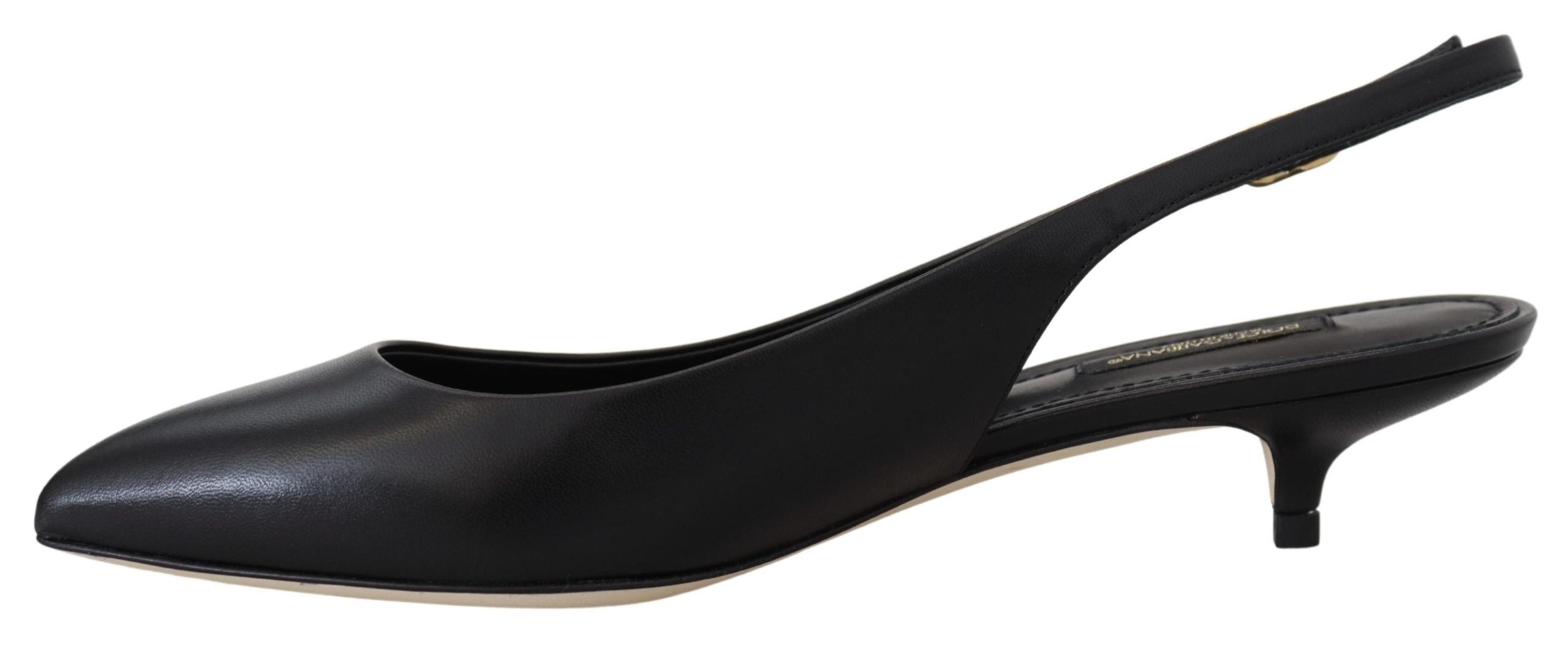 Black Leather Slingbacks Heels Pumps Shoes - ventzia