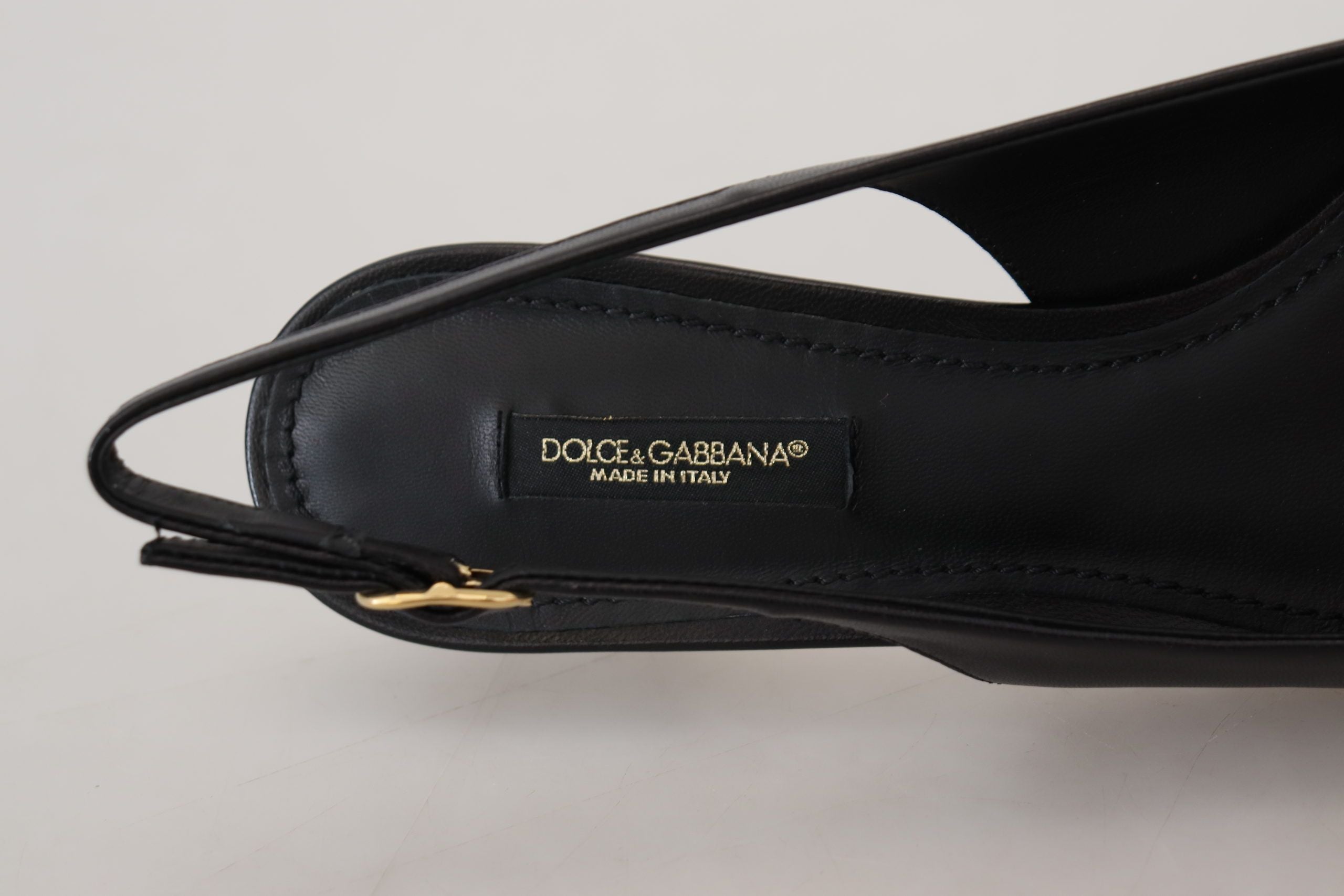 Black Leather Slingbacks Heels Pumps Shoes - ventzia