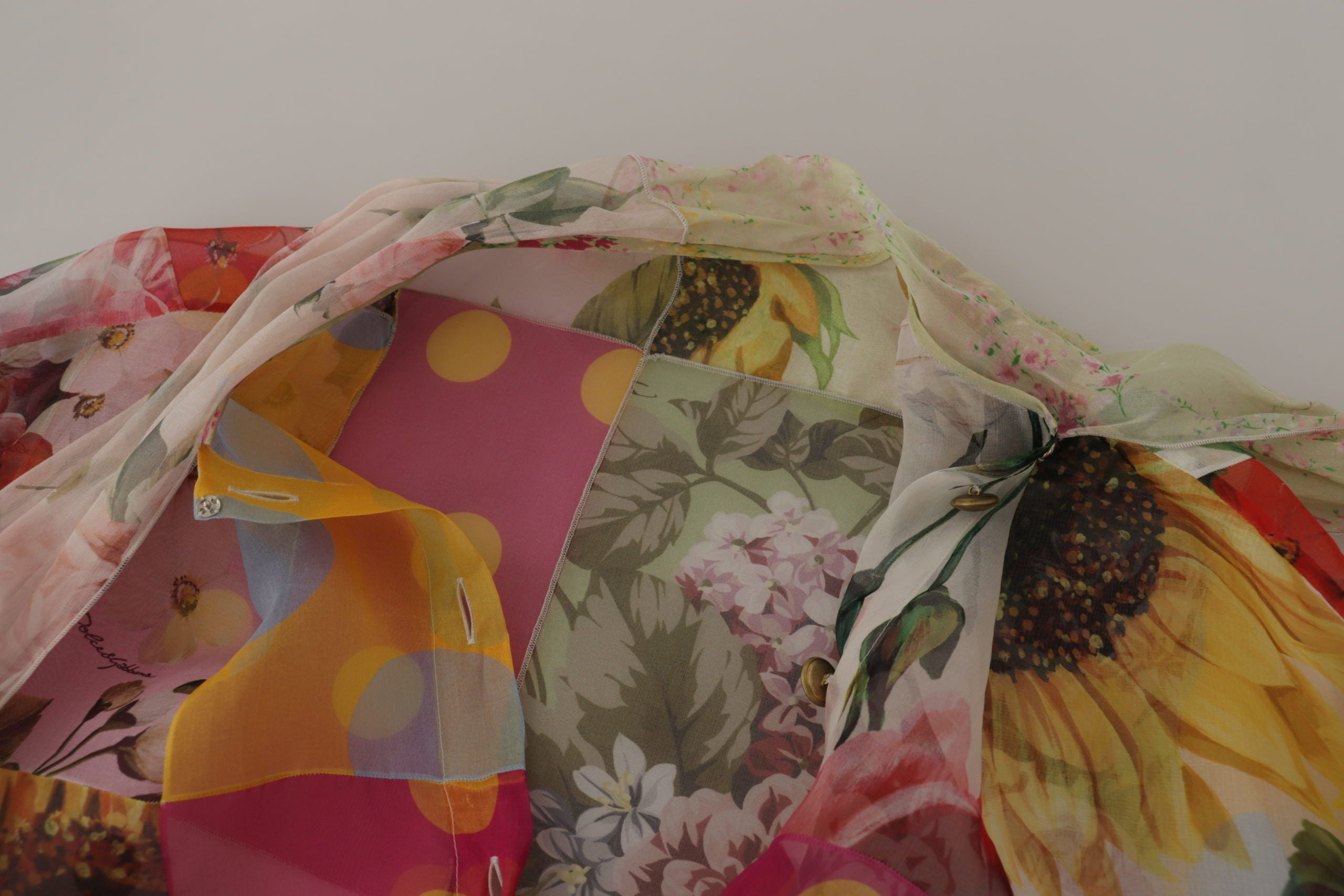 Multicolor Ascot Collar Patchwork Blouse Top - ventzia