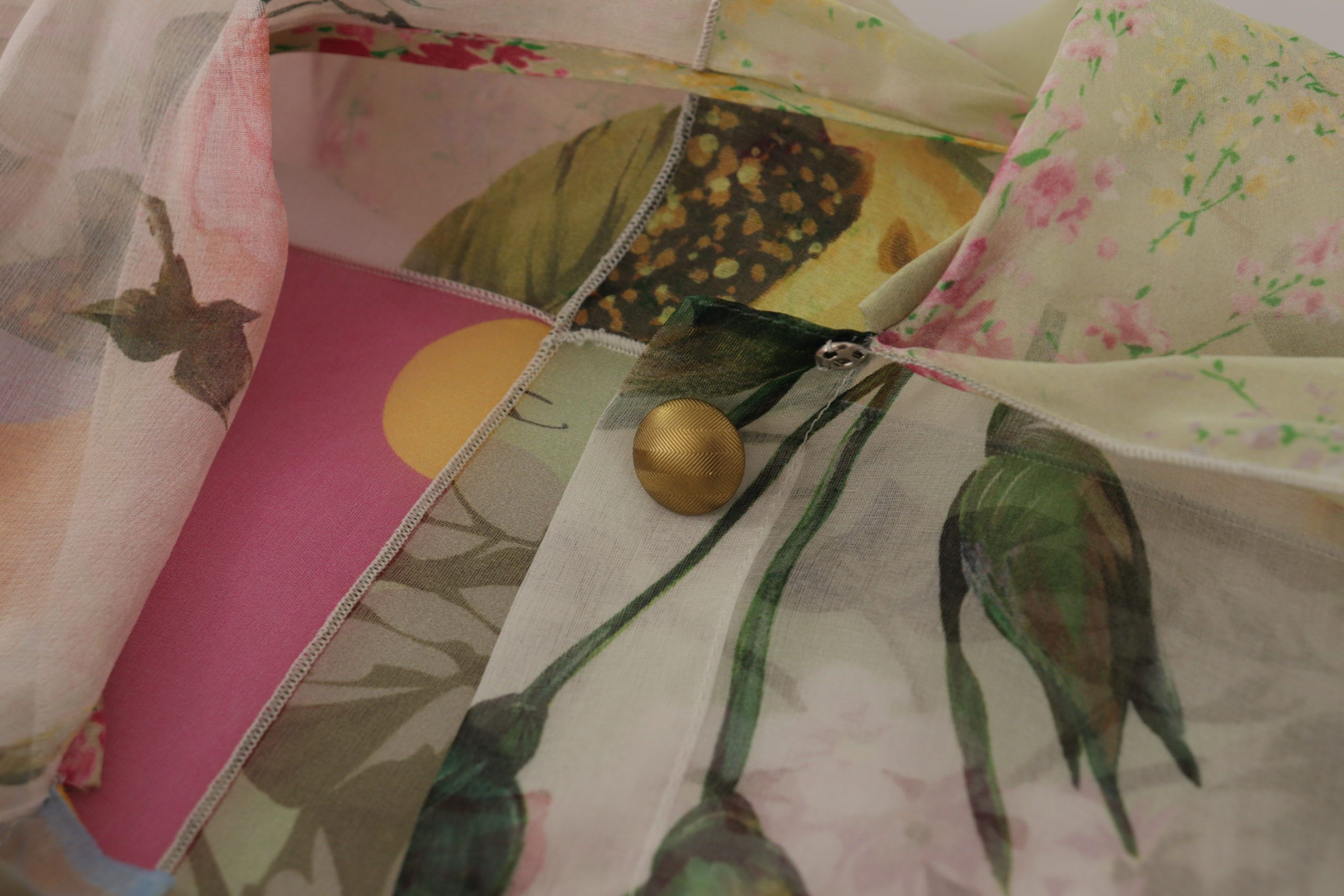 Multicolor Ascot Collar Patchwork Blouse Top - ventzia