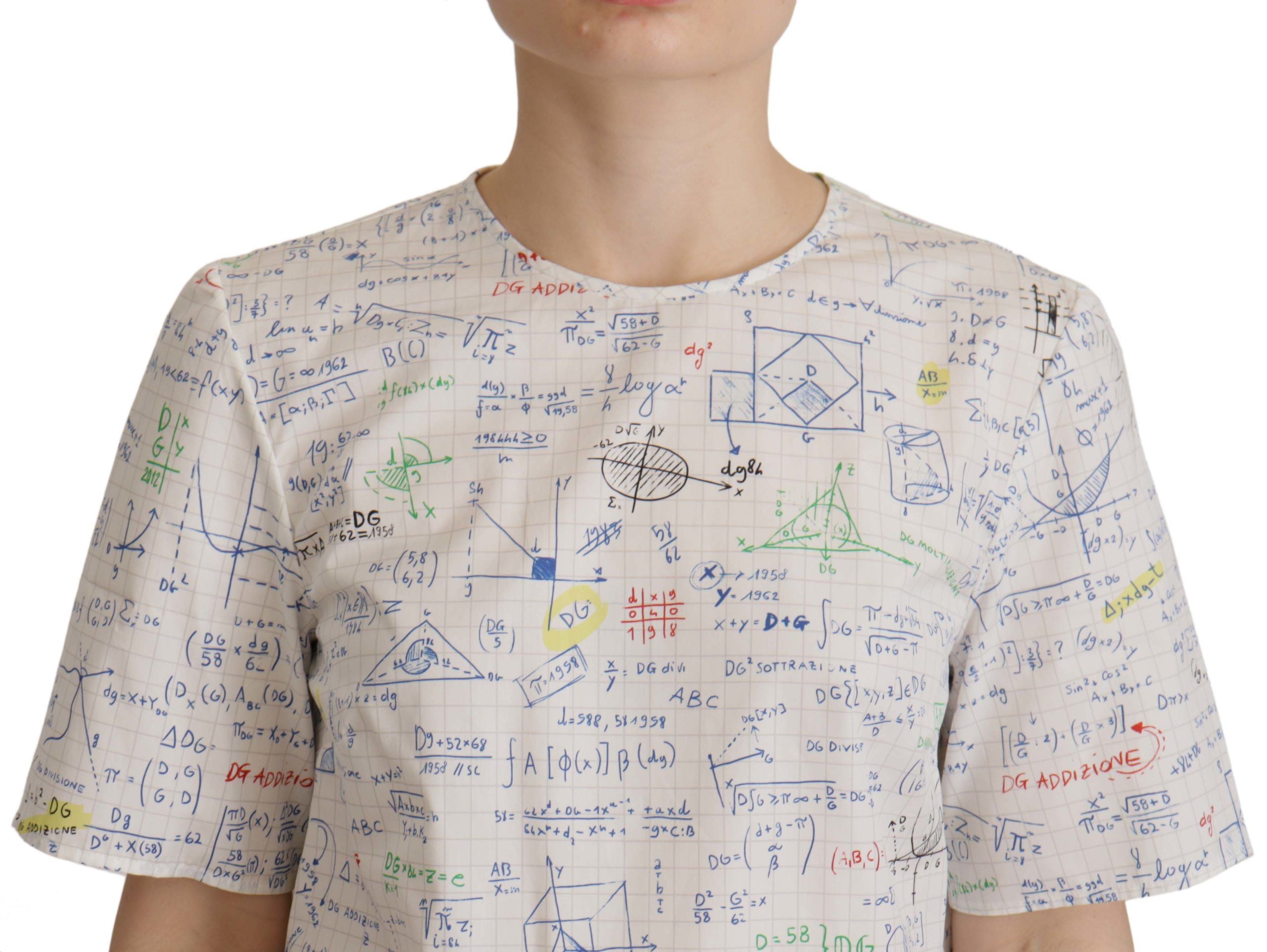 White Cotton Algebra Print Short Sleeves Top - ventzia