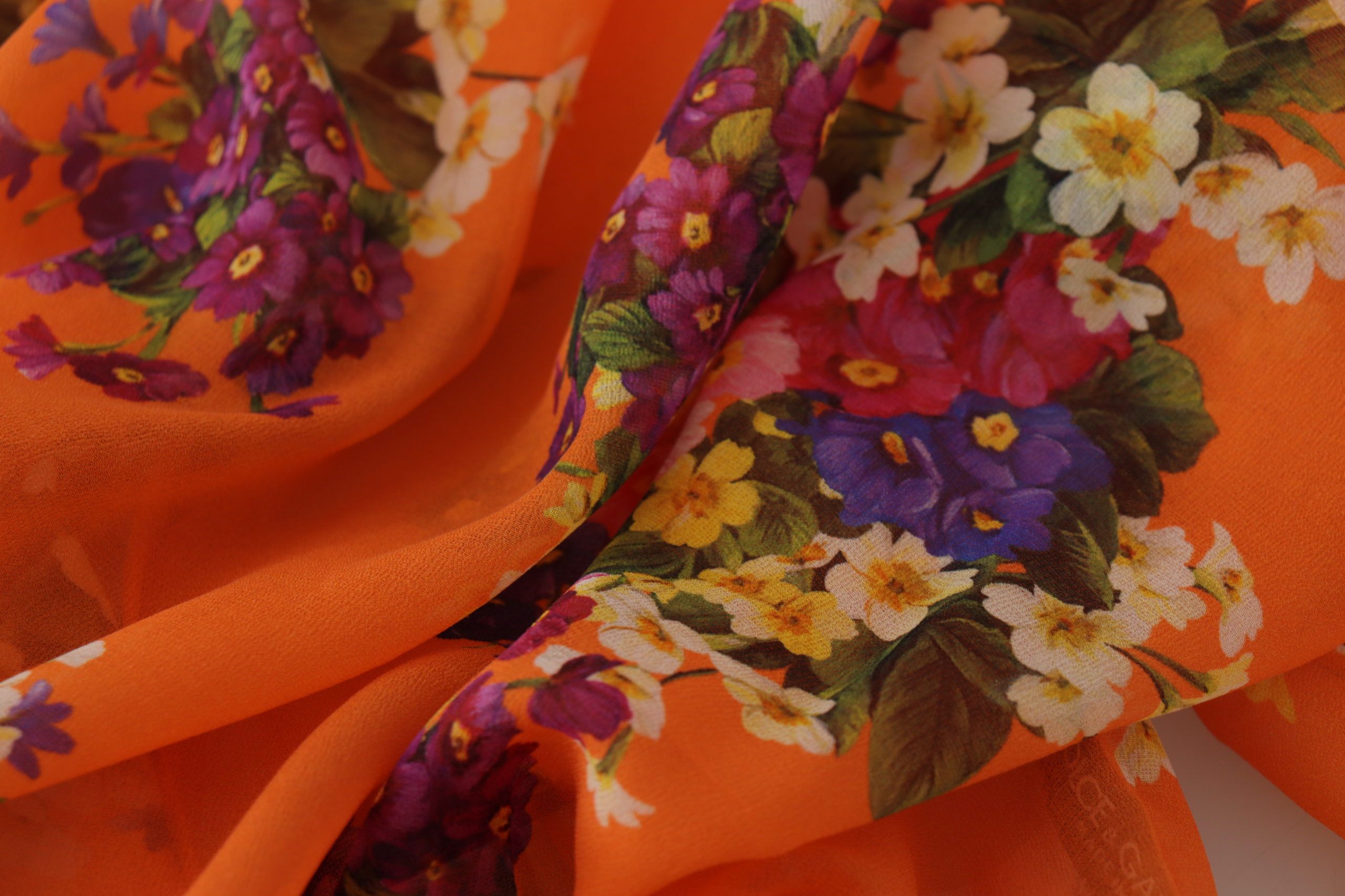 Orange Floral Print Long Sleeve Blouse - ventzia