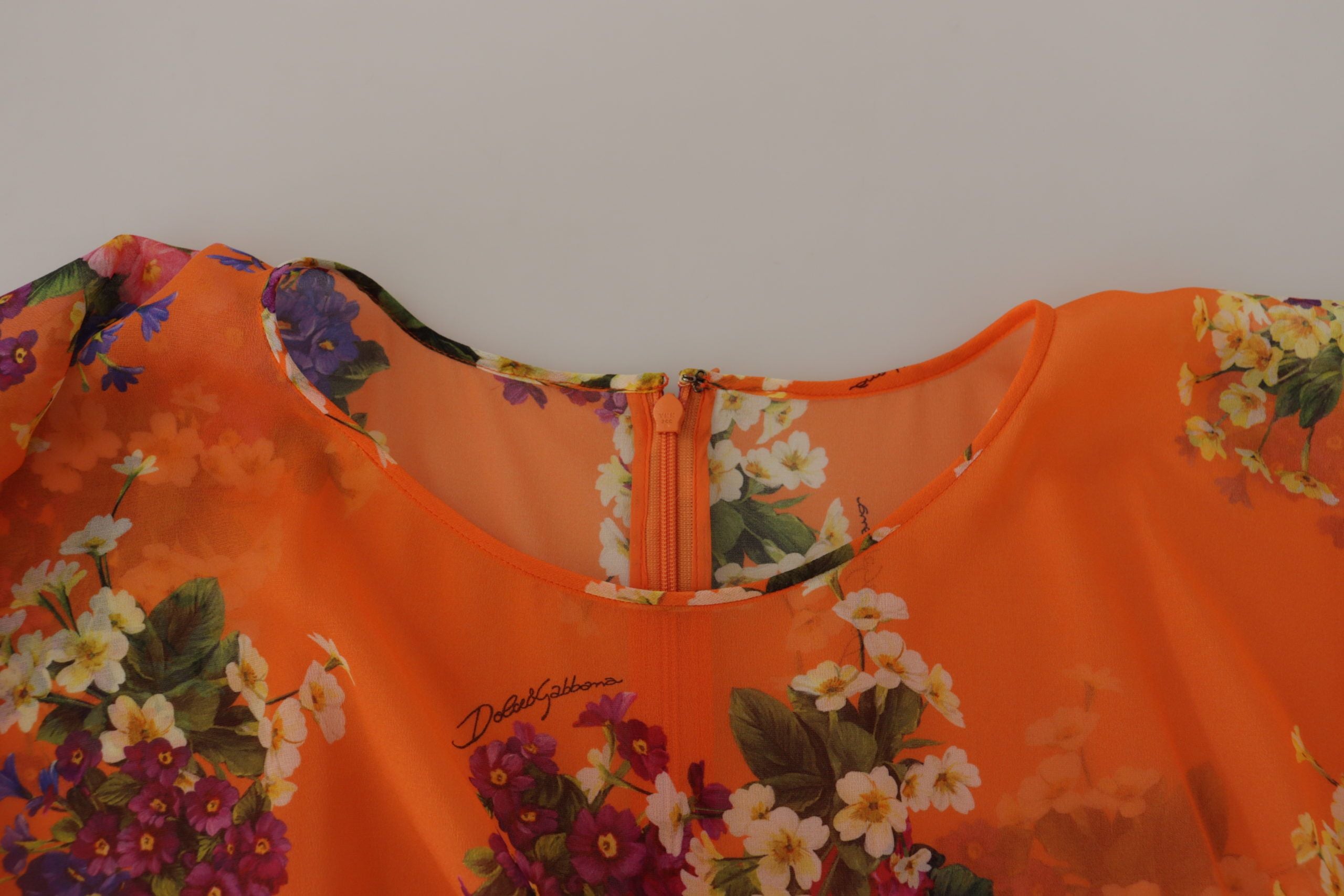 Orange Floral Print Long Sleeve Blouse - ventzia