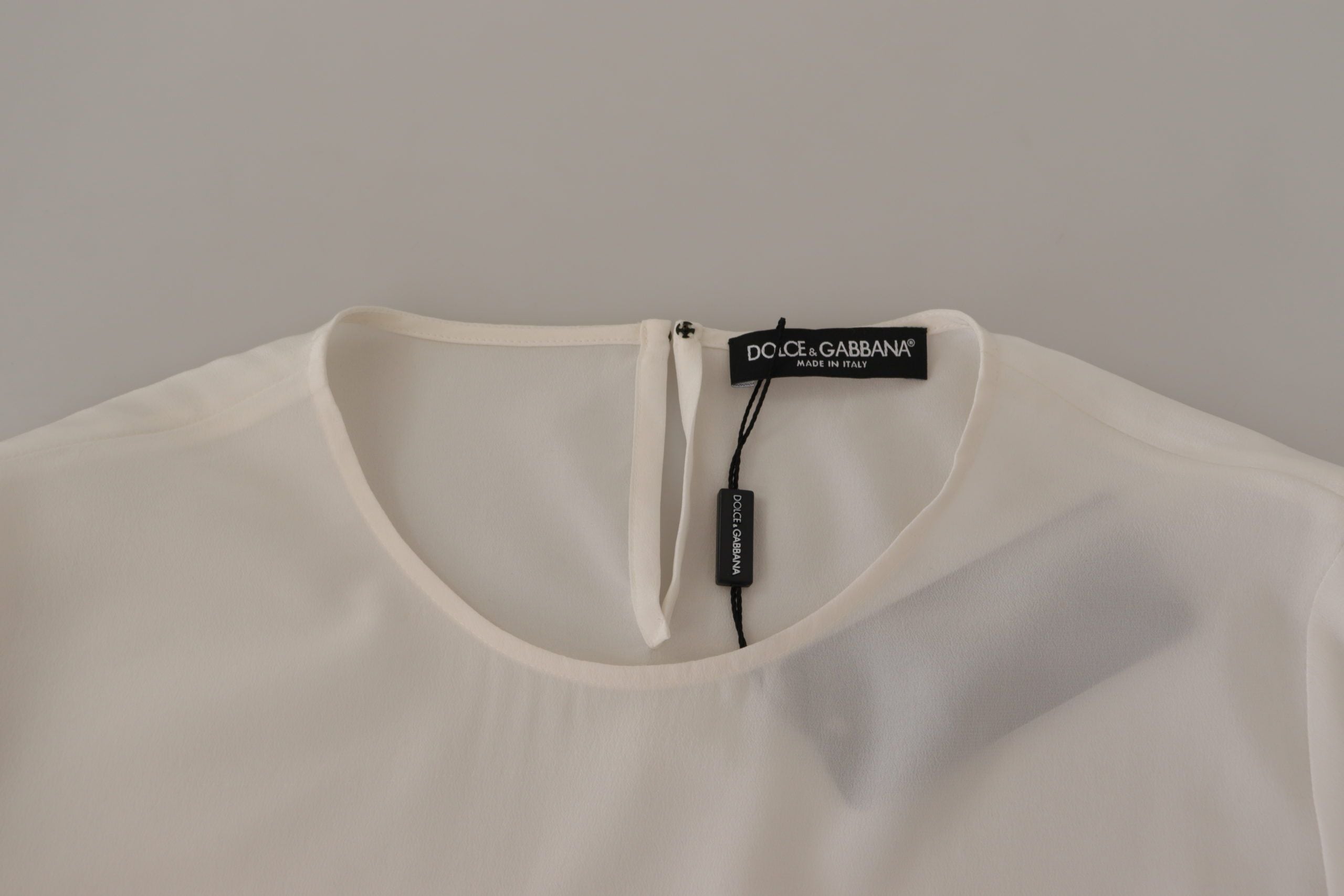 White Silk DG Logo Embroidered Long Sleeves Blouse - ventzia