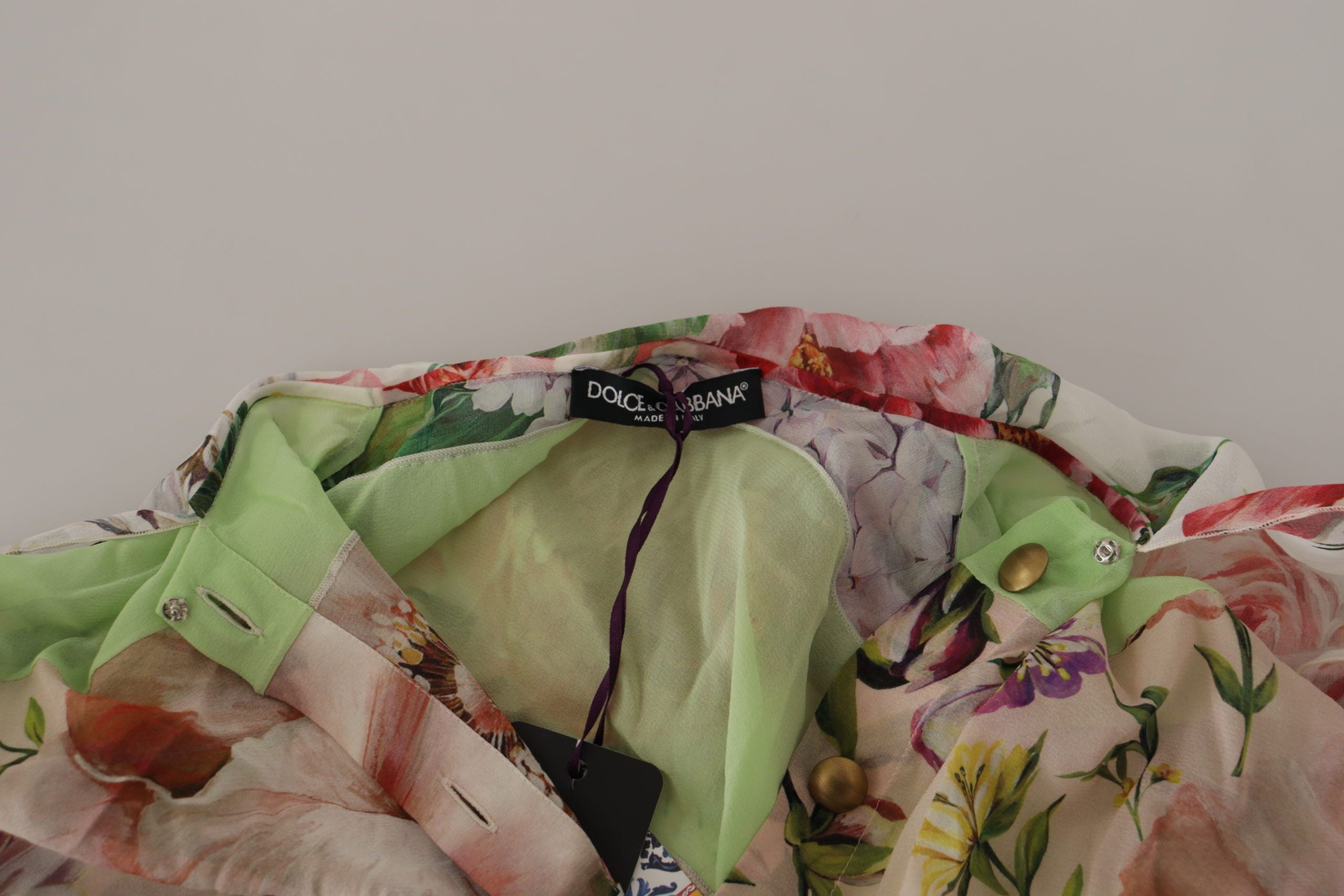 Multicolor Floral Patchwork Design Ascot Collar Top Blouse - ventzia