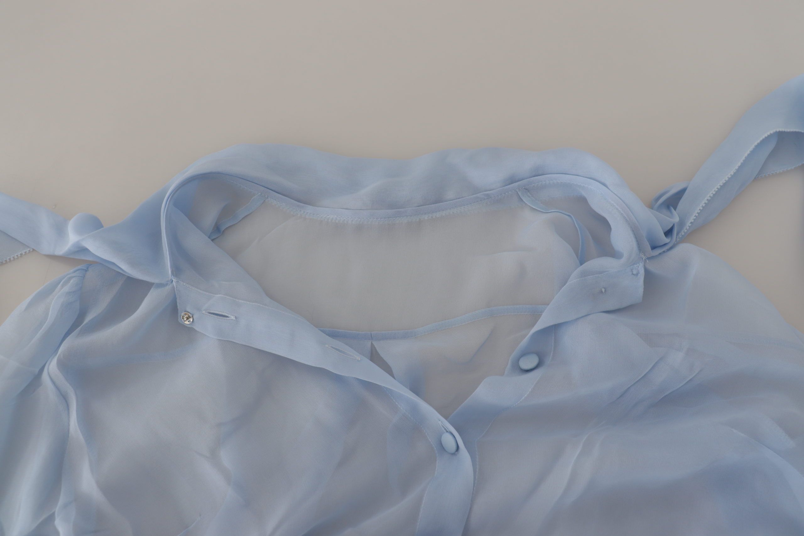 Light Blue Silk Ascot Collar Long Sleeves Top - ventzia
