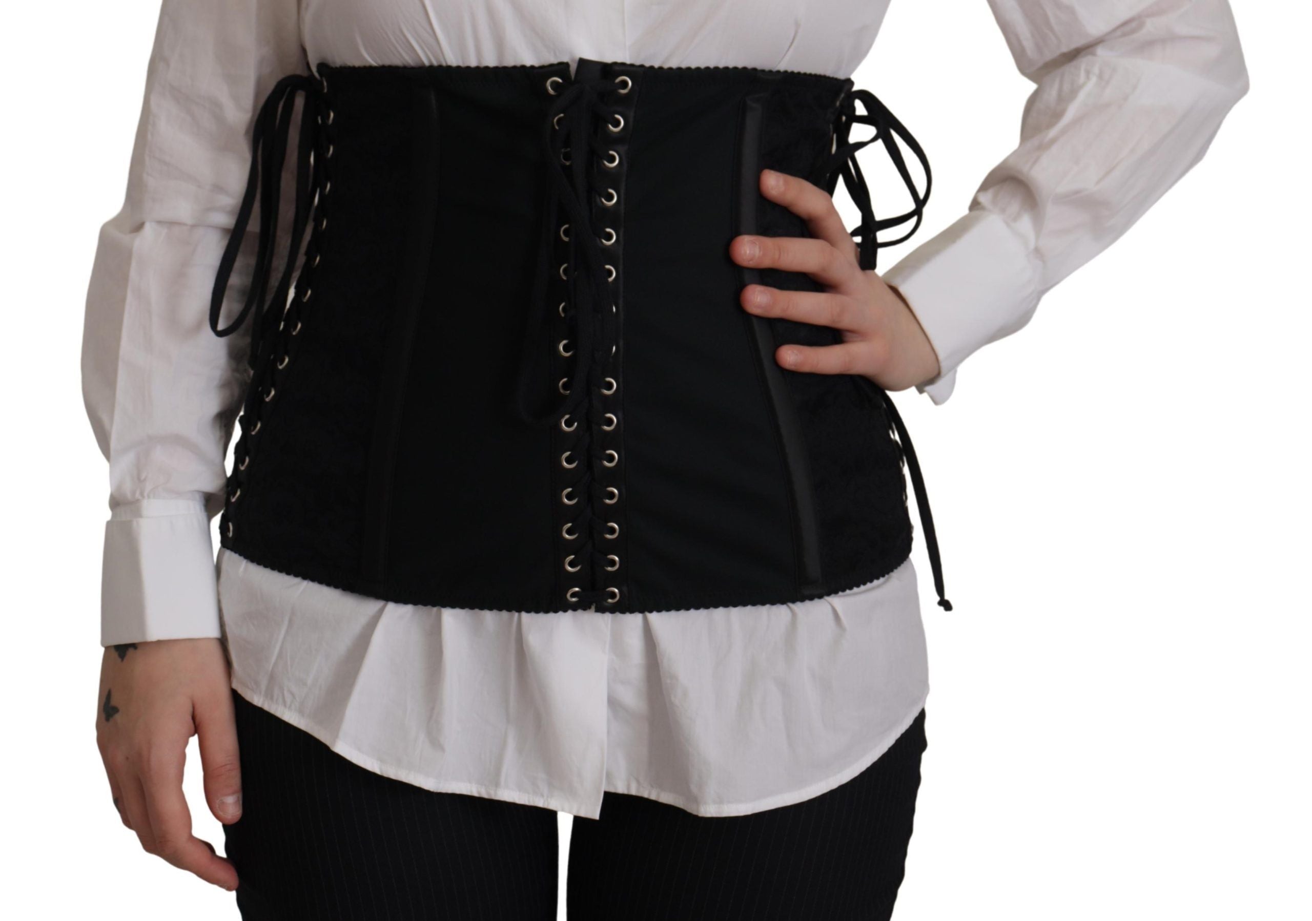 Black Corset Belt Stretch Waist Strap Top - ventzia