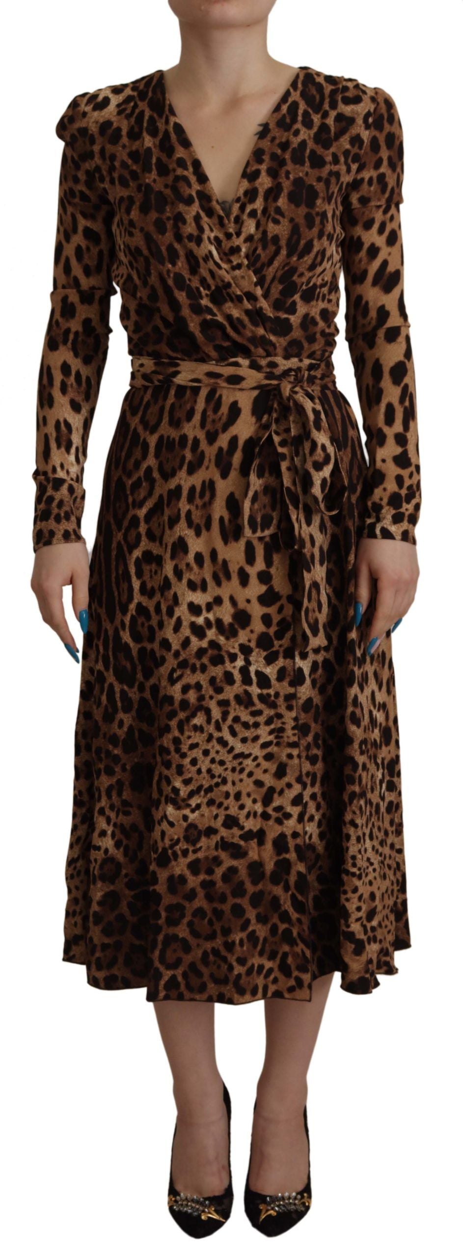 Brown Leopard Wrap A-line Maxi Viscose Dress - ventzia