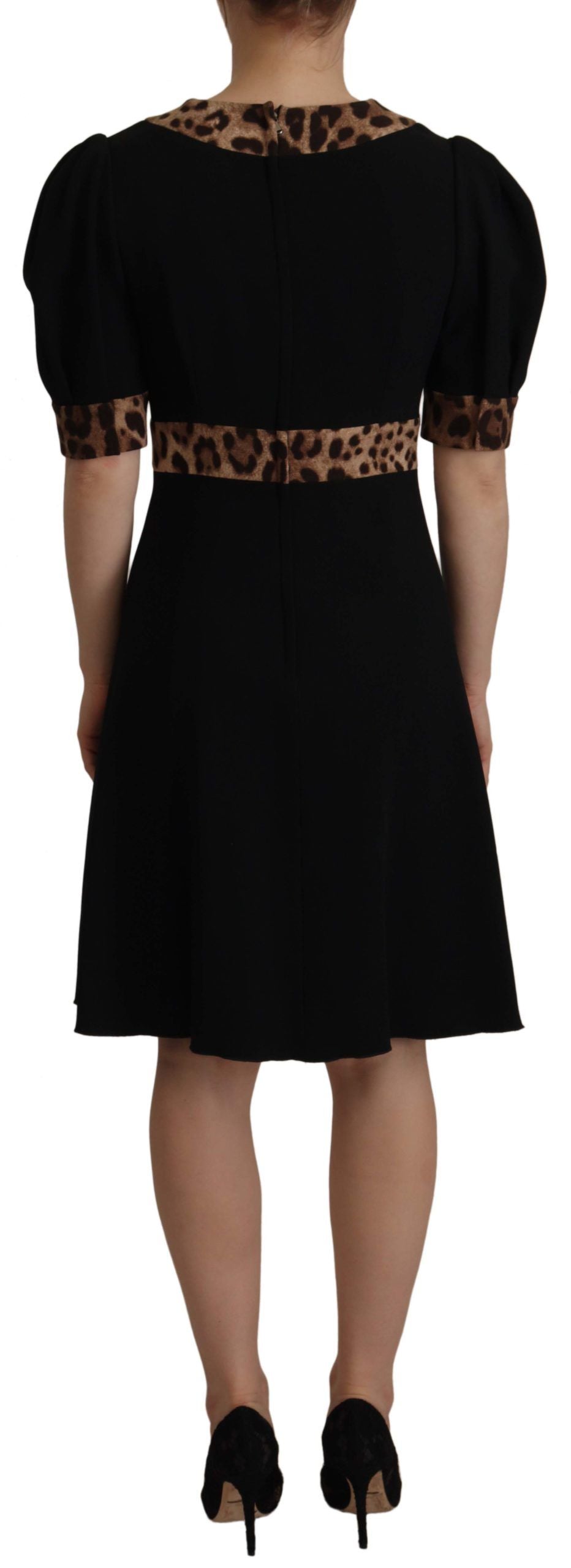 Black Leopard A-line Knee Length Dress - ventzia