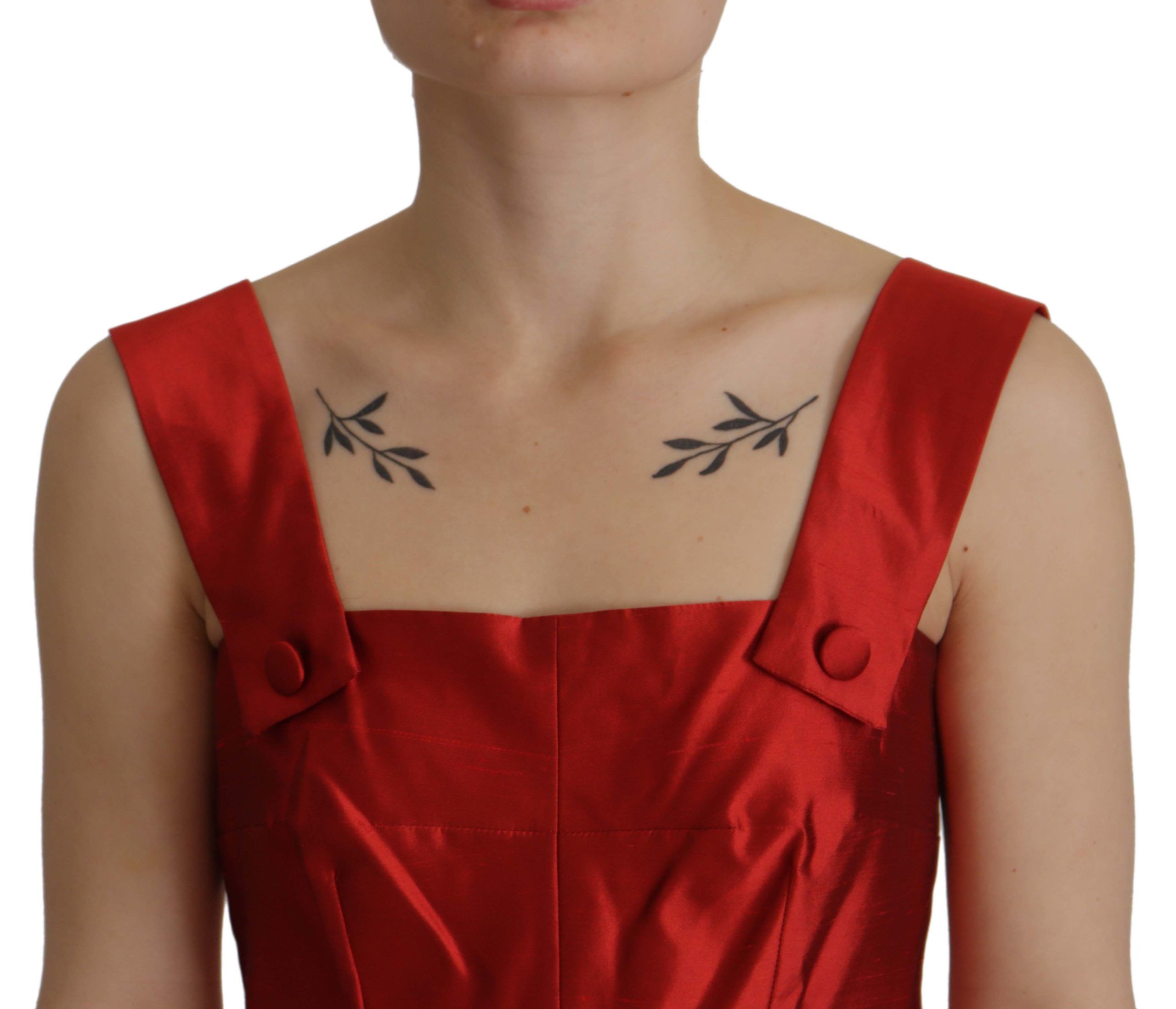 Red A-line Pleated Satin Silk Dress - ventzia