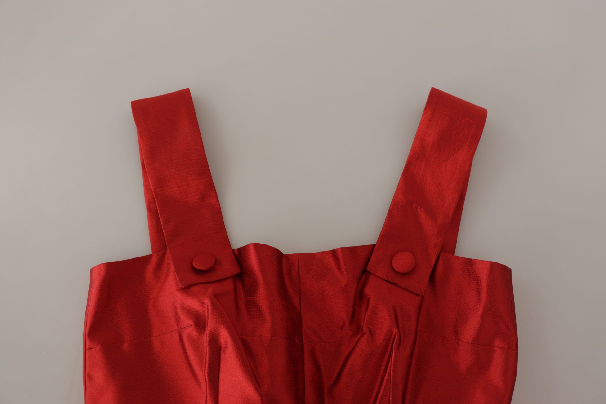 Red A-line Pleated Satin Silk Dress - ventzia