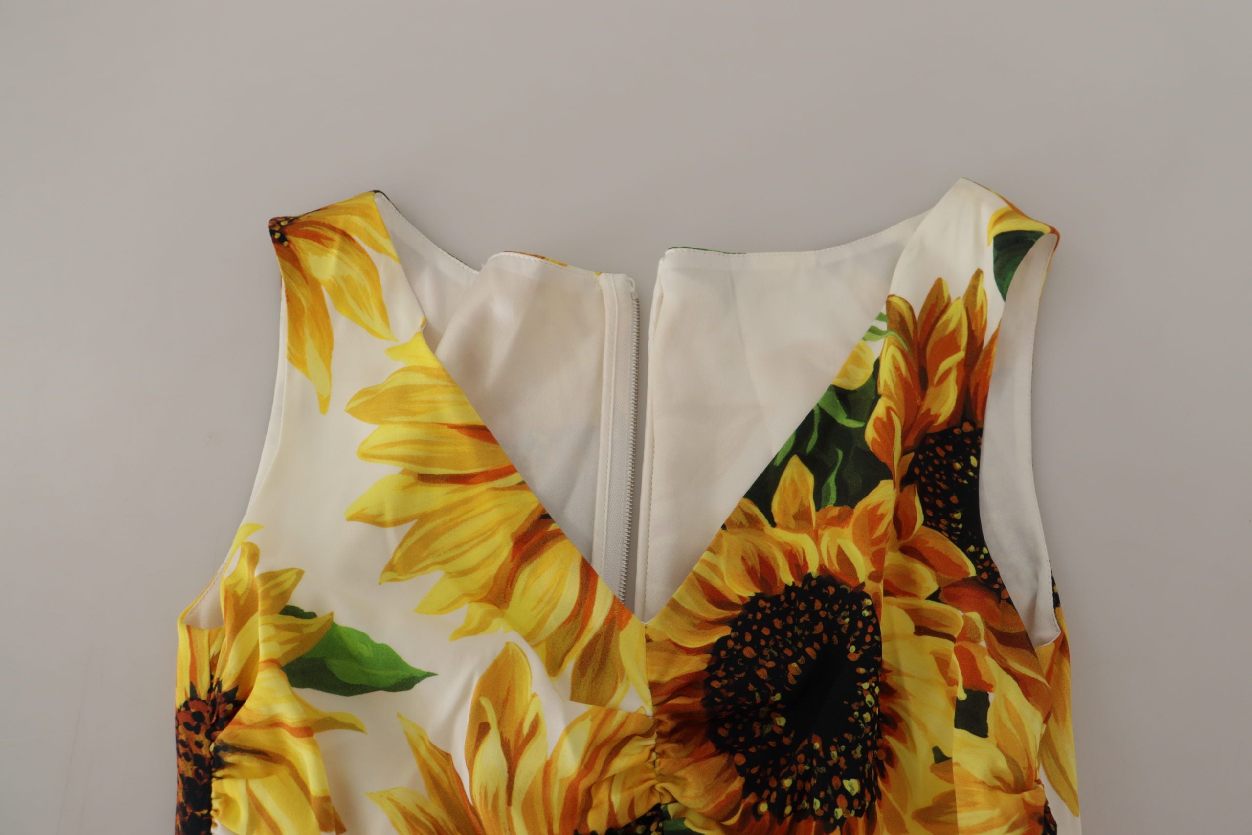 White Sunflower Print Sheath Midi Silk - ventzia