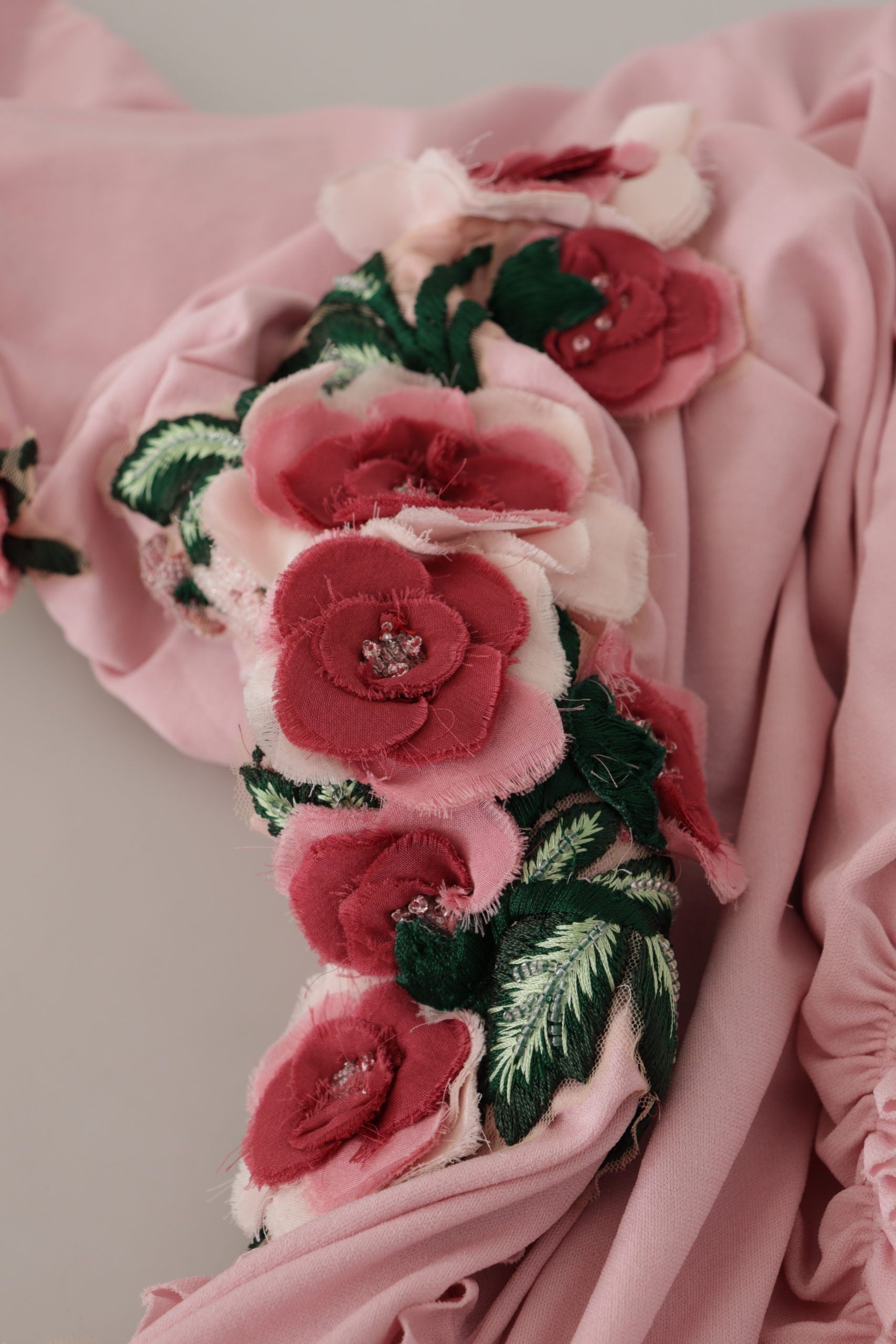 Pink Flower Embellished One Shoulder Dress - ventzia