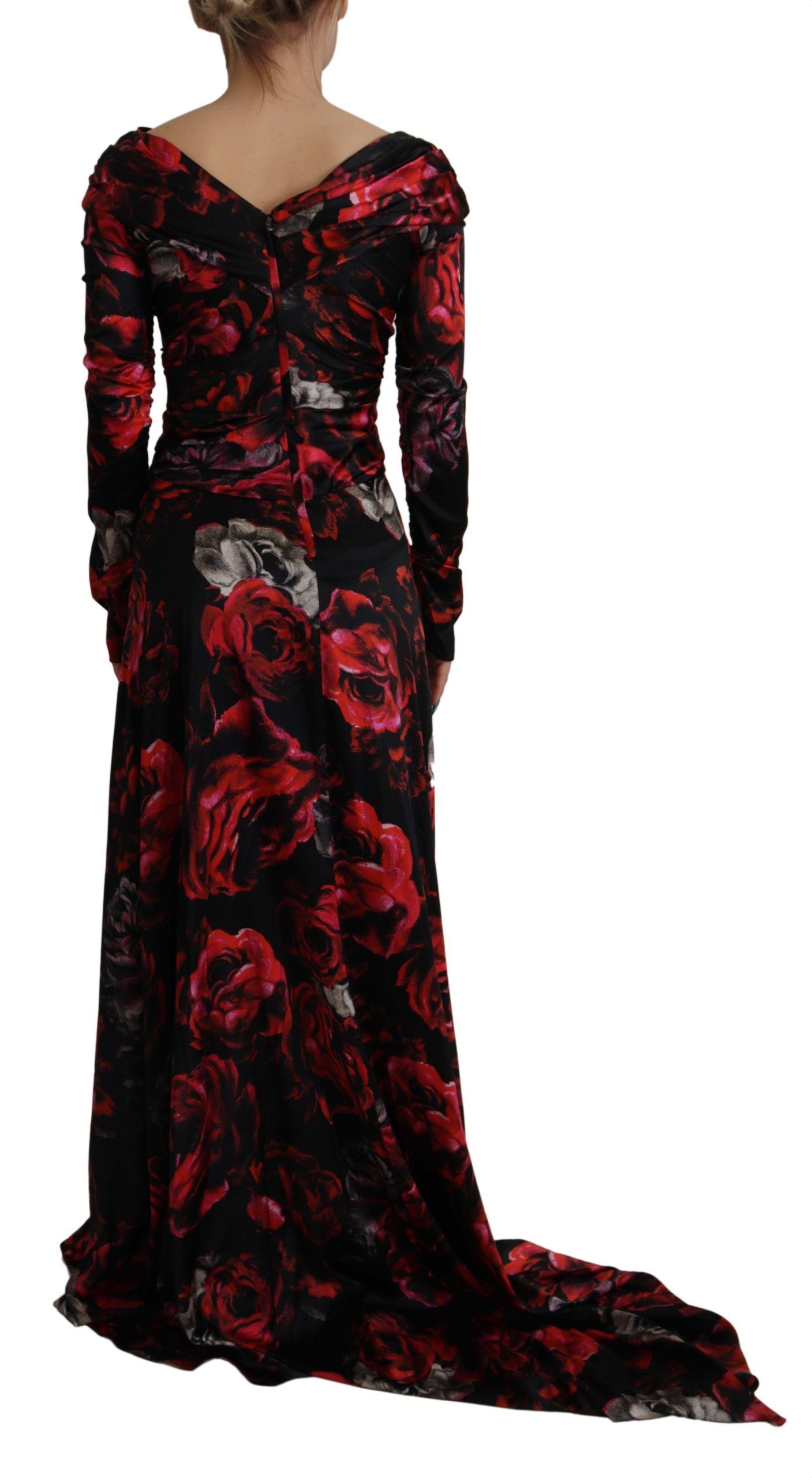 Black Floral Roses A-Line Sheath Gown Dress - ventzia
