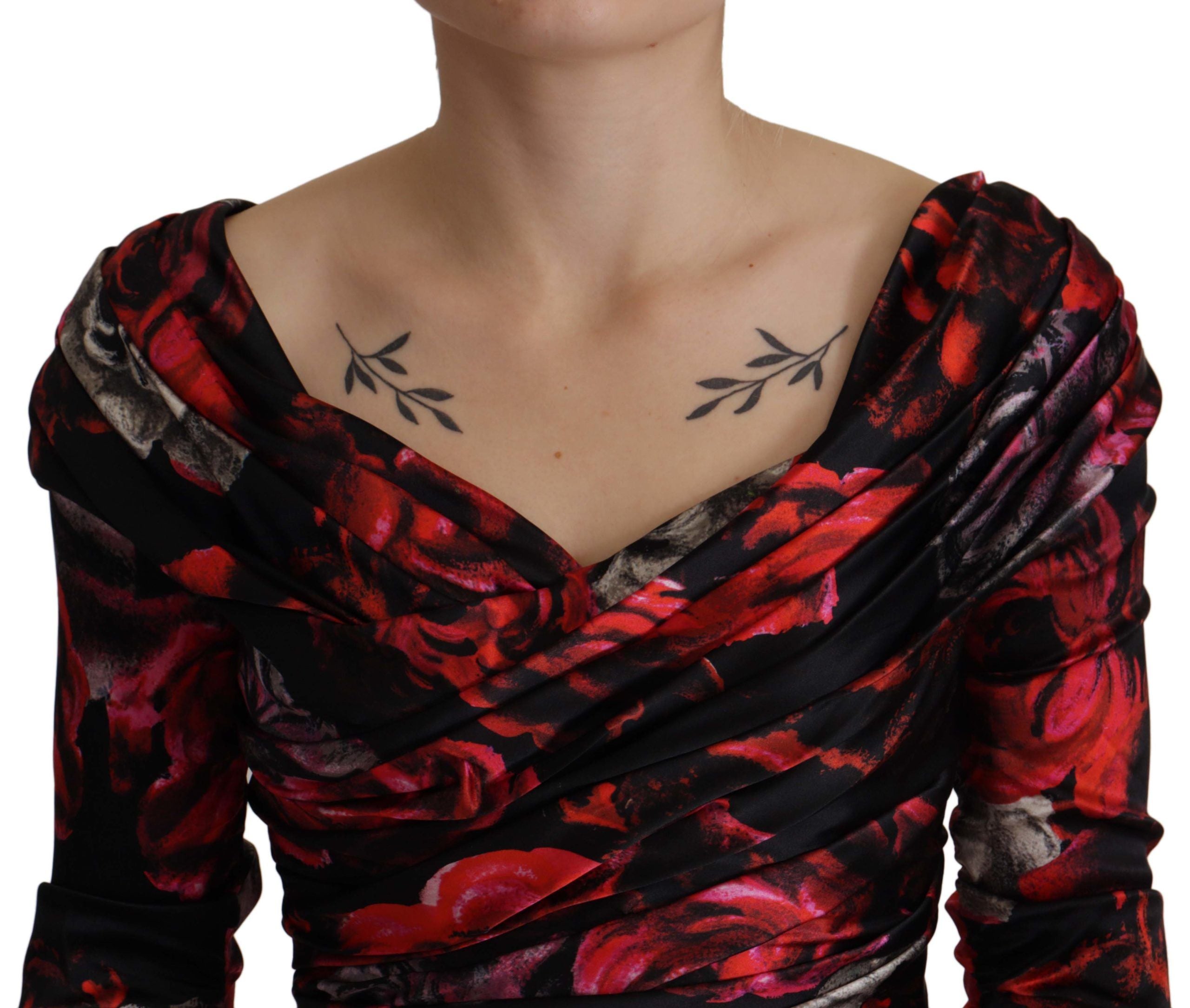 Black Floral Roses A-Line Sheath Gown Dress - ventzia