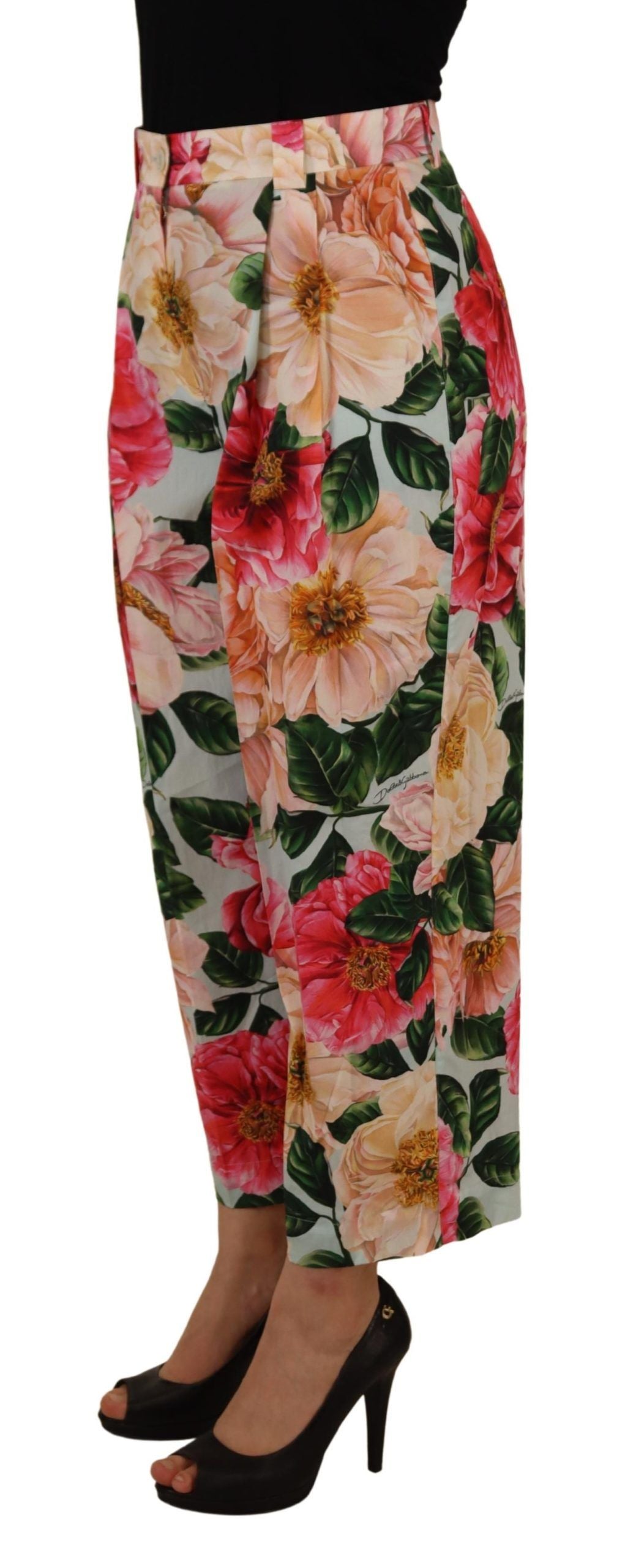 Multicolor Flora Printed High Waist Cropped Trouser Pants - ventzia