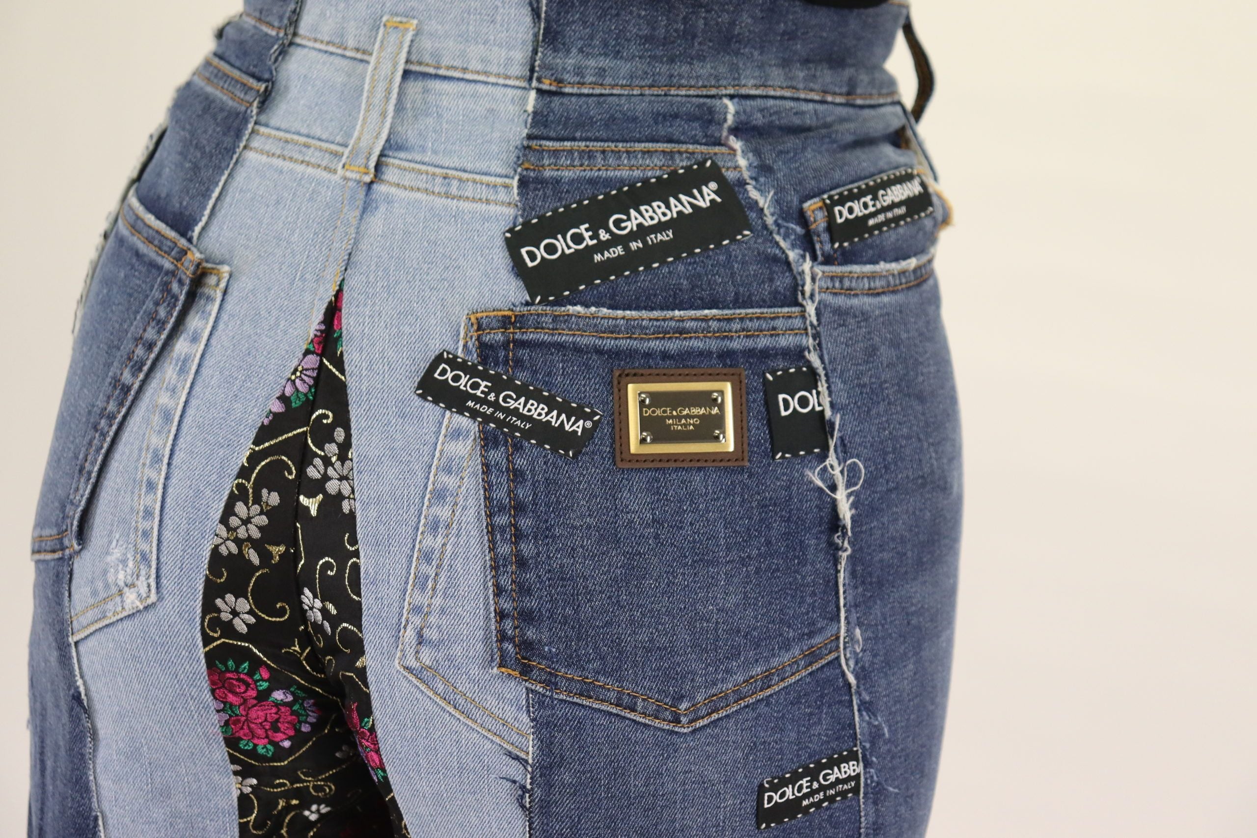 Multicolor Patchwork DG Fashion Wide Leg Denim Pant - ventzia