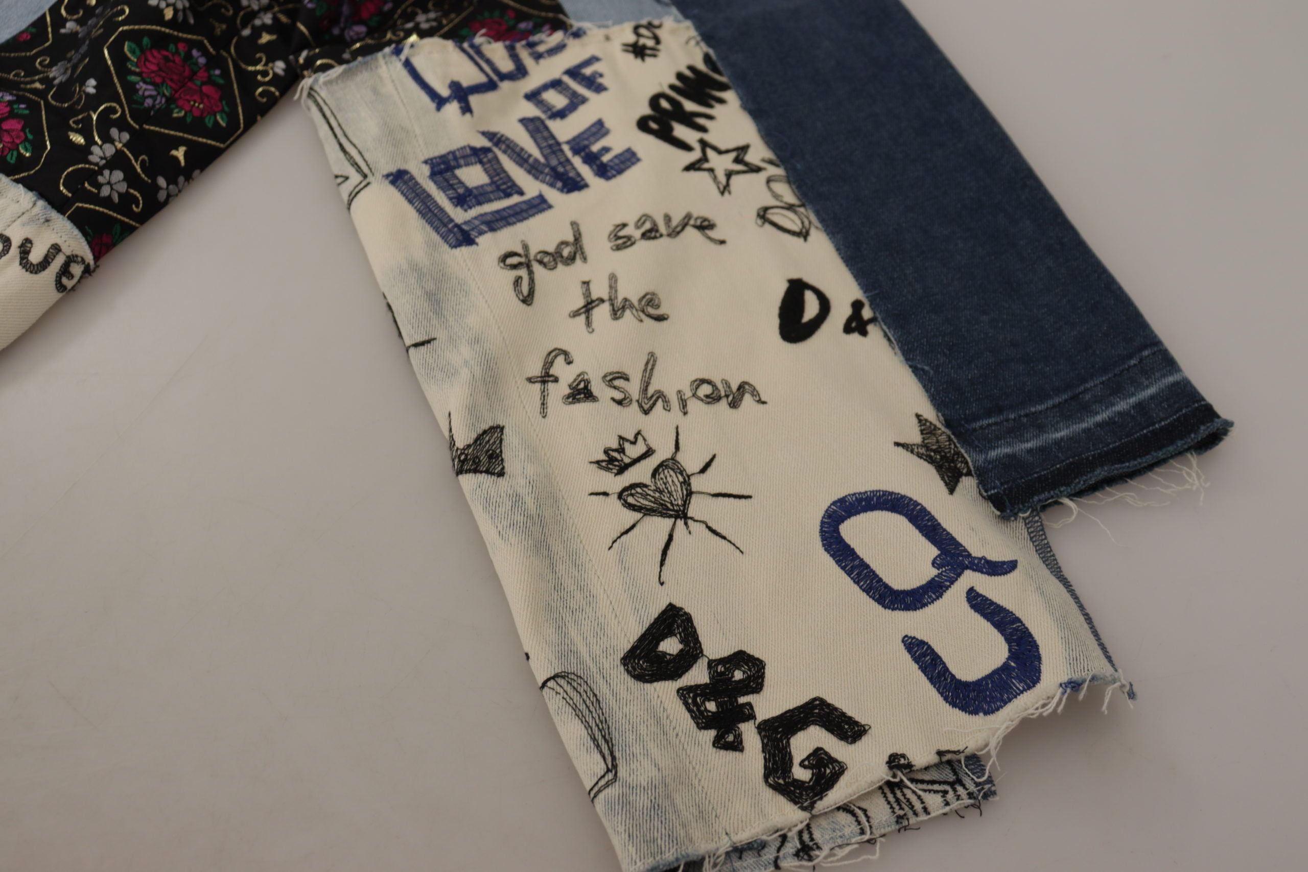 Multicolor Patchwork DG Fashion Wide Leg Denim Pant - ventzia