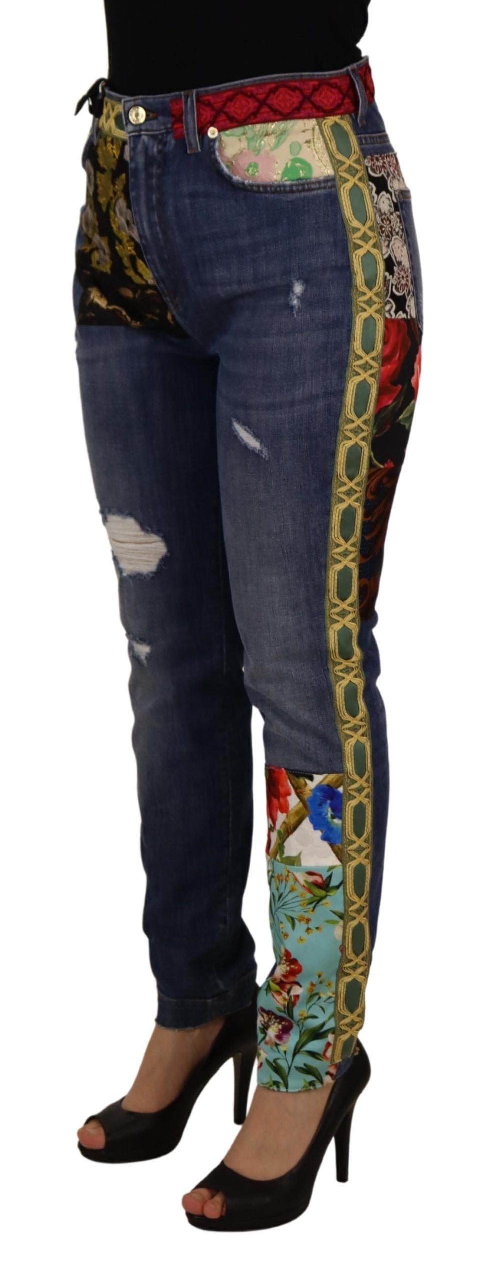 Blue Patchwork High Waist Denim Jeans - ventzia