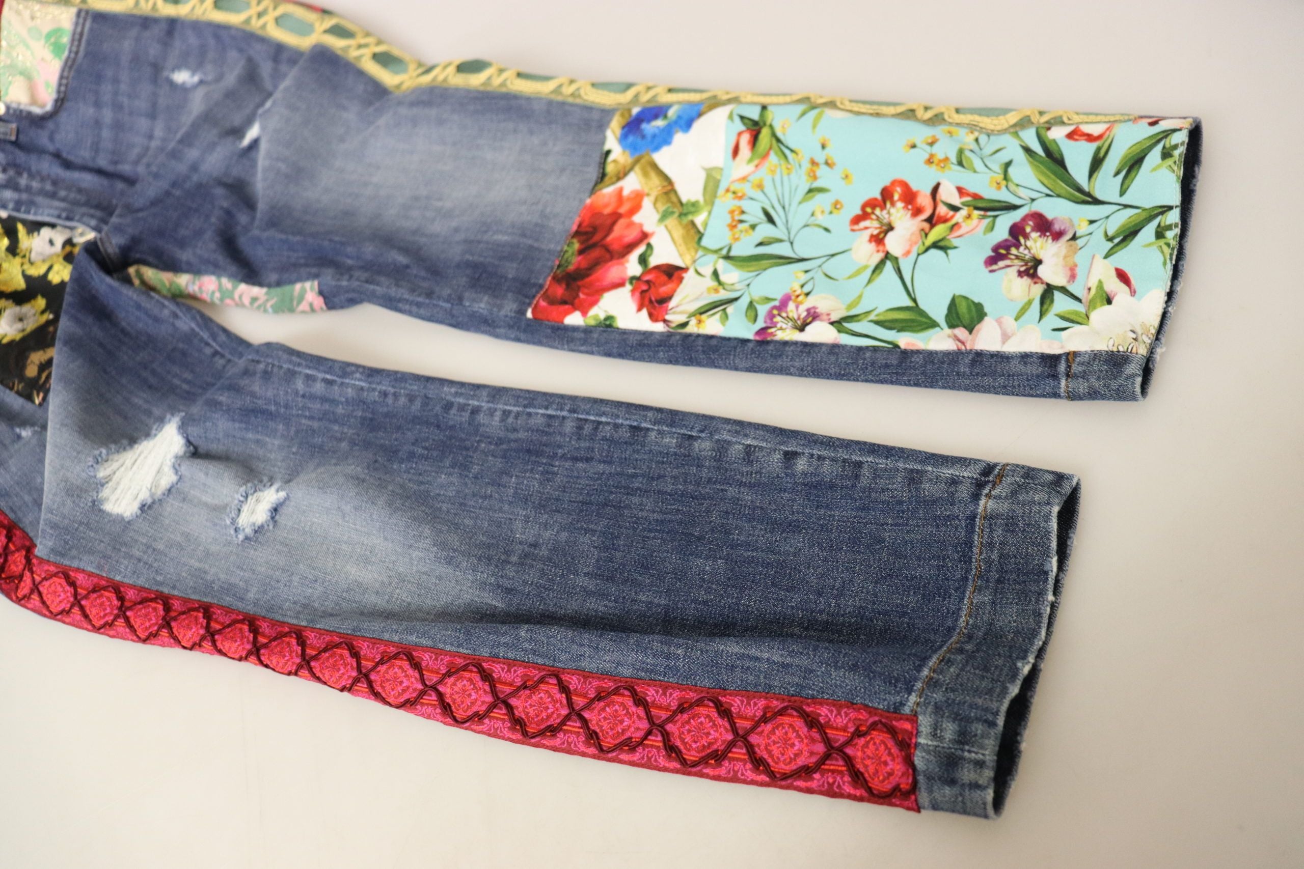 Blue Patchwork High Waist Denim Jeans - ventzia