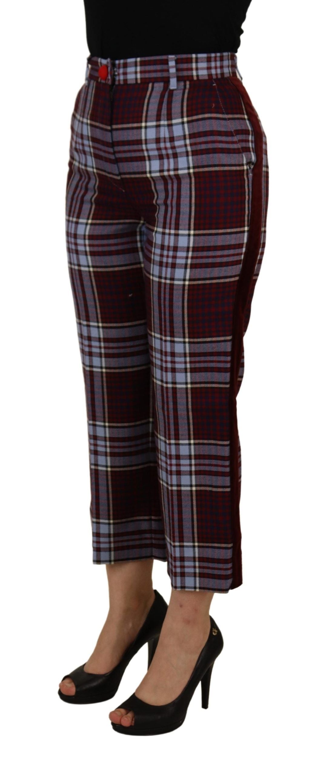 Gray Checked High Waist Cropped Trouser Pants - ventzia