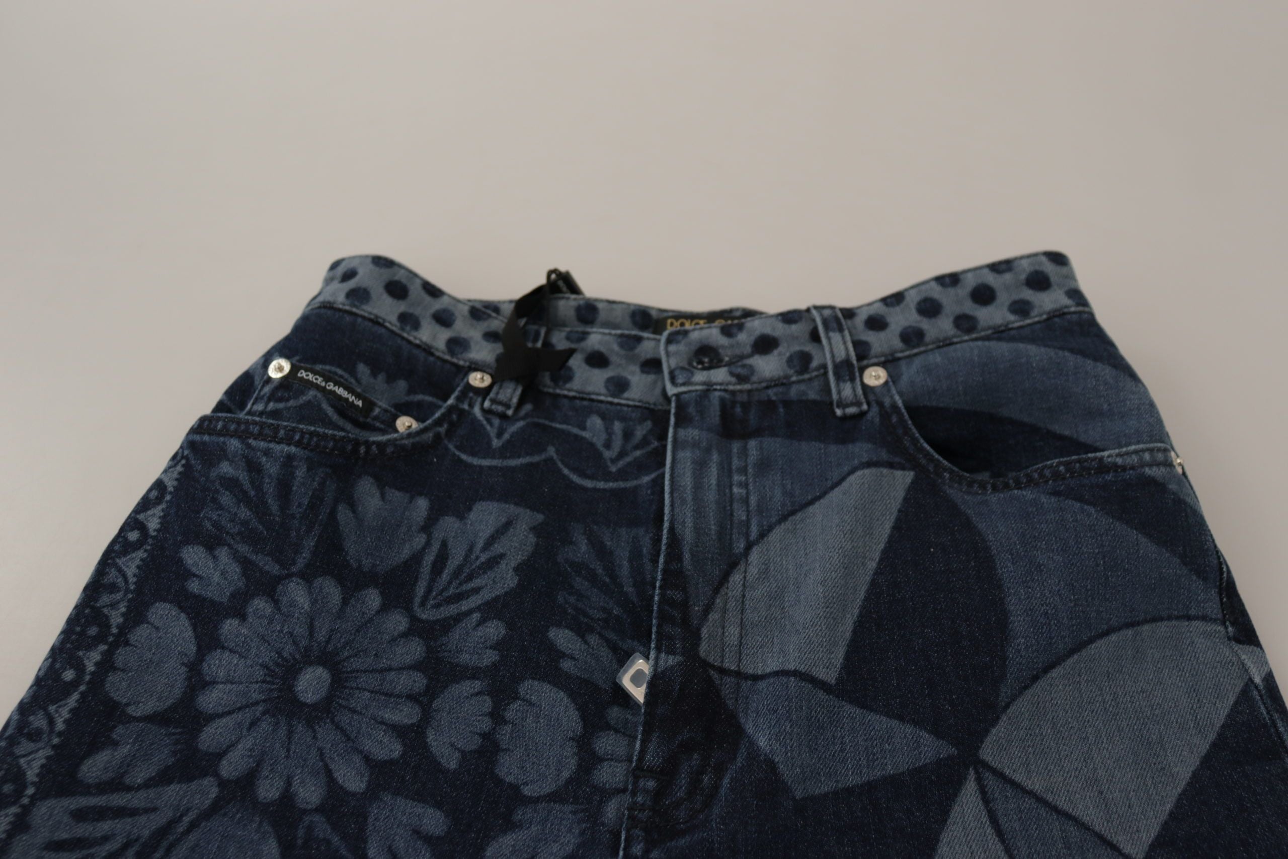 Blue Floral High Waist Skinny Denim Jeans - ventzia